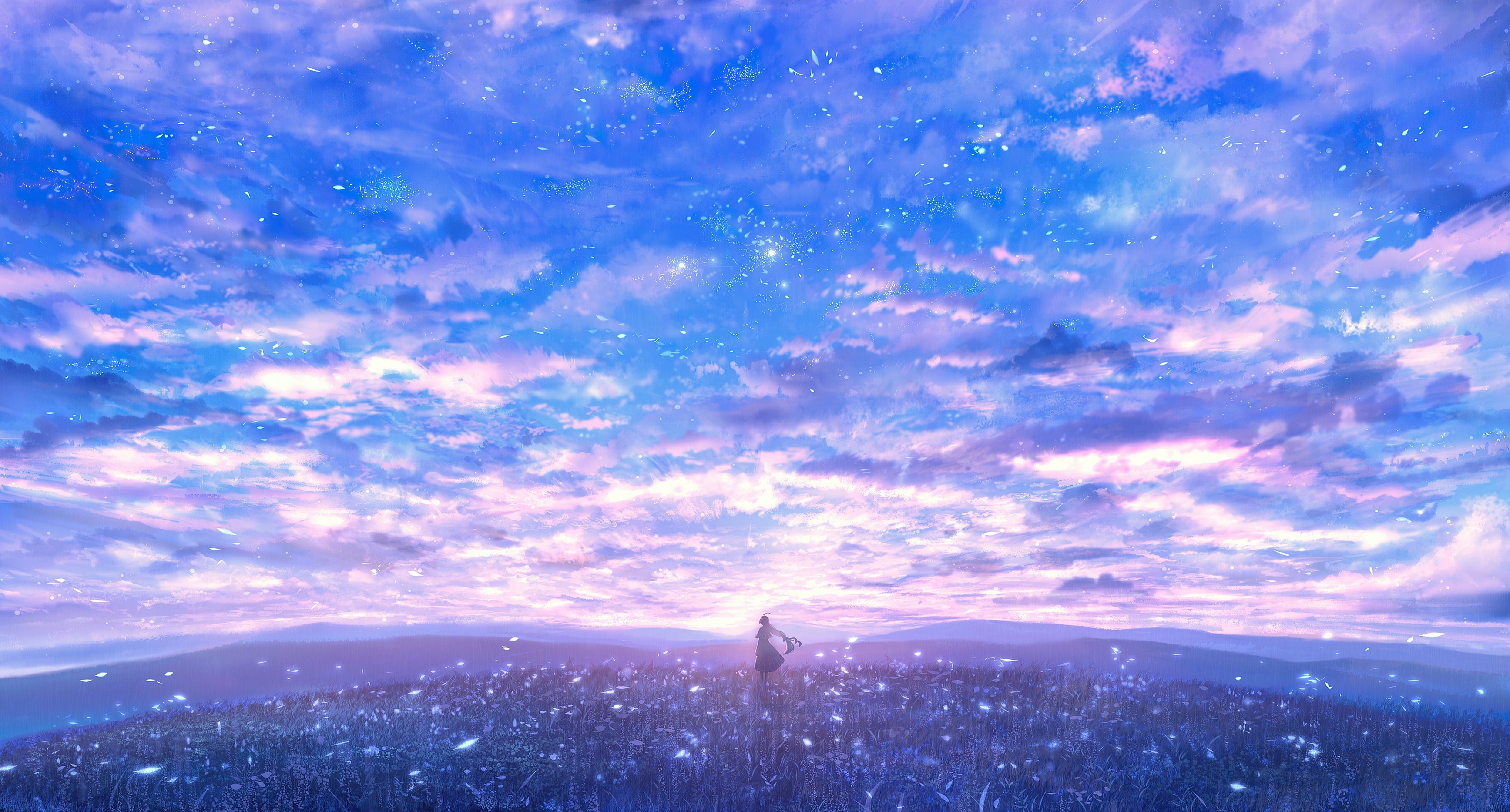 3840x2070 Girl In Lavender Field Alone Clouds 4k, HD Anime, 4k Wallpaper, Image, Background, Photo and Picture, Desktop