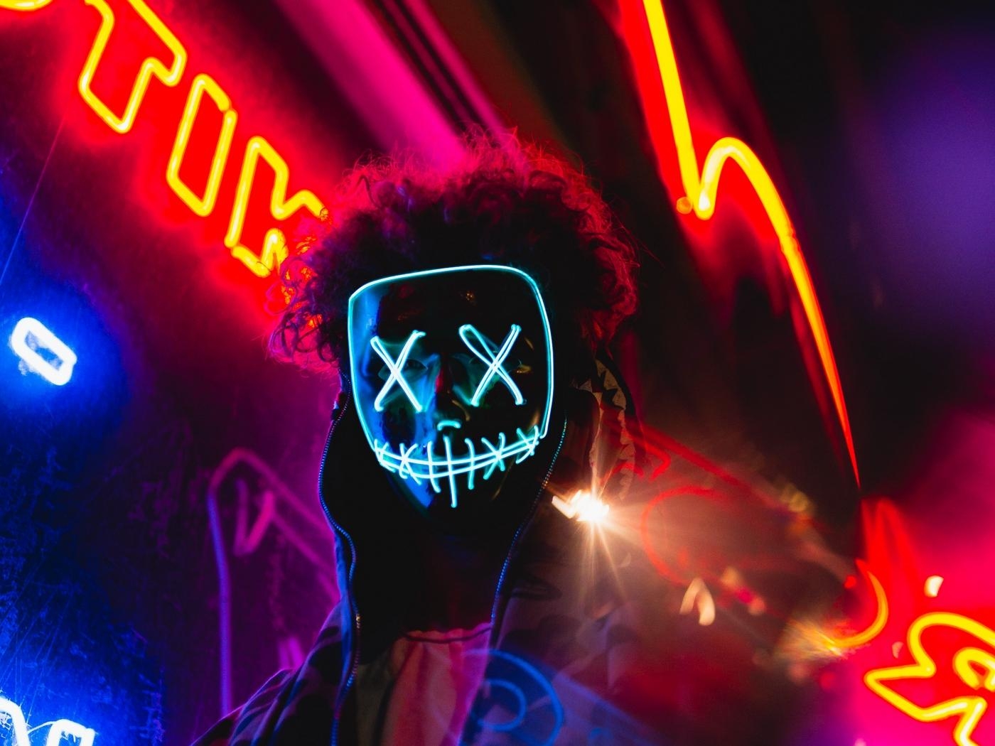 1400x1050 Download wallpaper  mask, neon, anonymous, light, man, Desktop