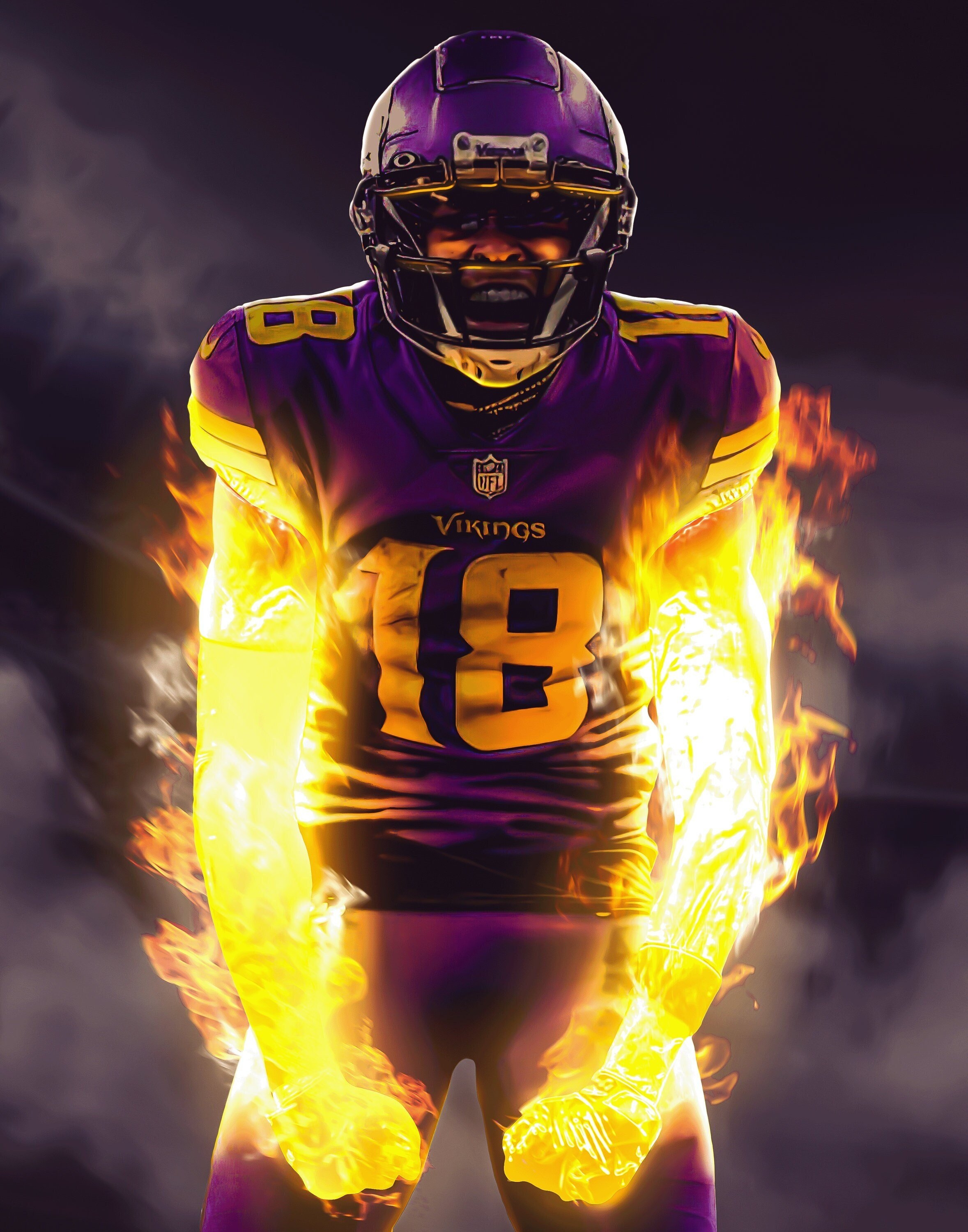 2360x3000 Justin Jefferson Flaming Poster Minnesota Vikings Offensive, Phone