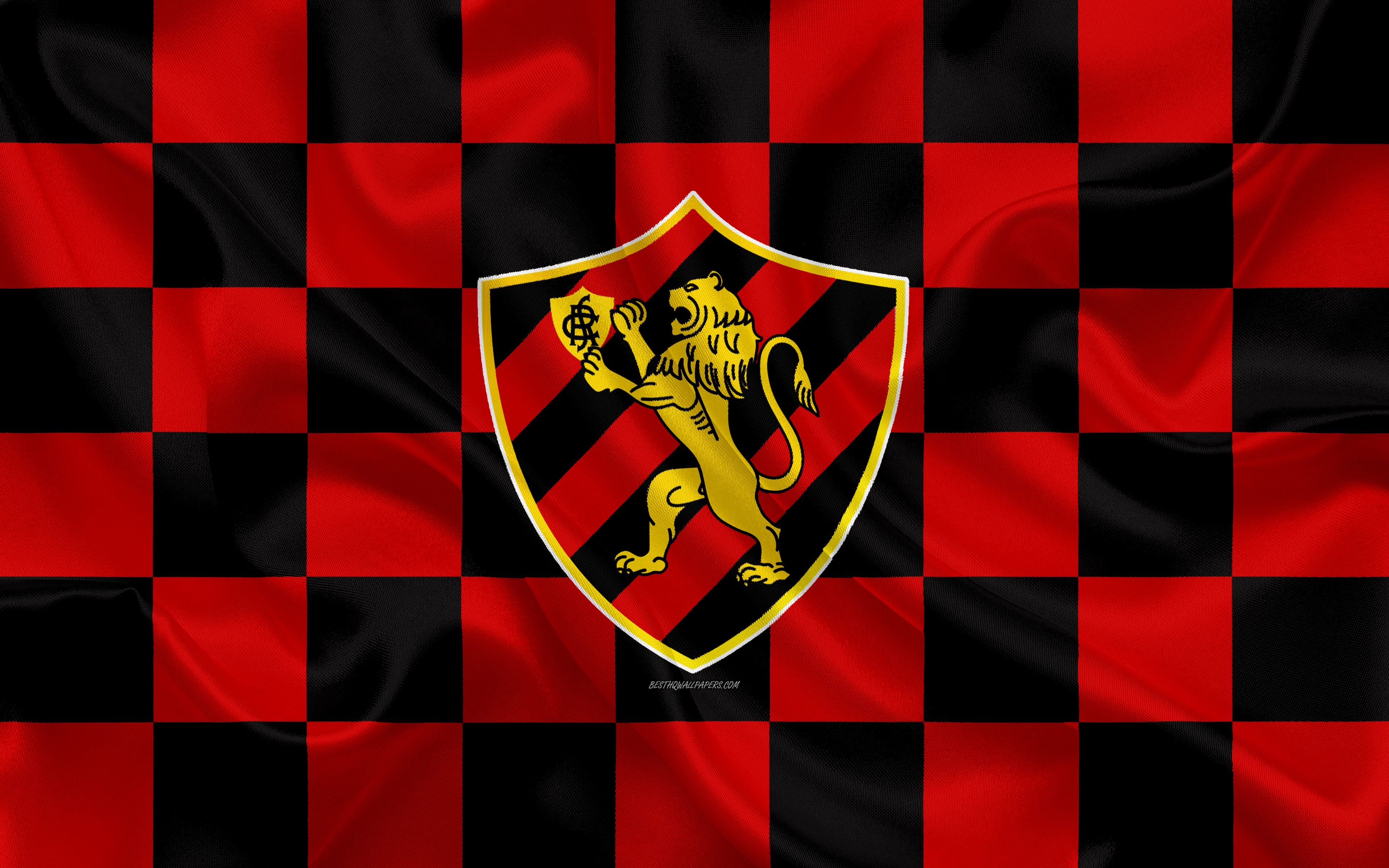 3840x2400 Download wallpaper Sport Club do Recife, 4k, logo, creative art, black and red checkered flag, Brazilian football club, Serie A, emblem, silk texture, Recife, Brazil, Sport Recife FC for desktop with resolution, Desktop