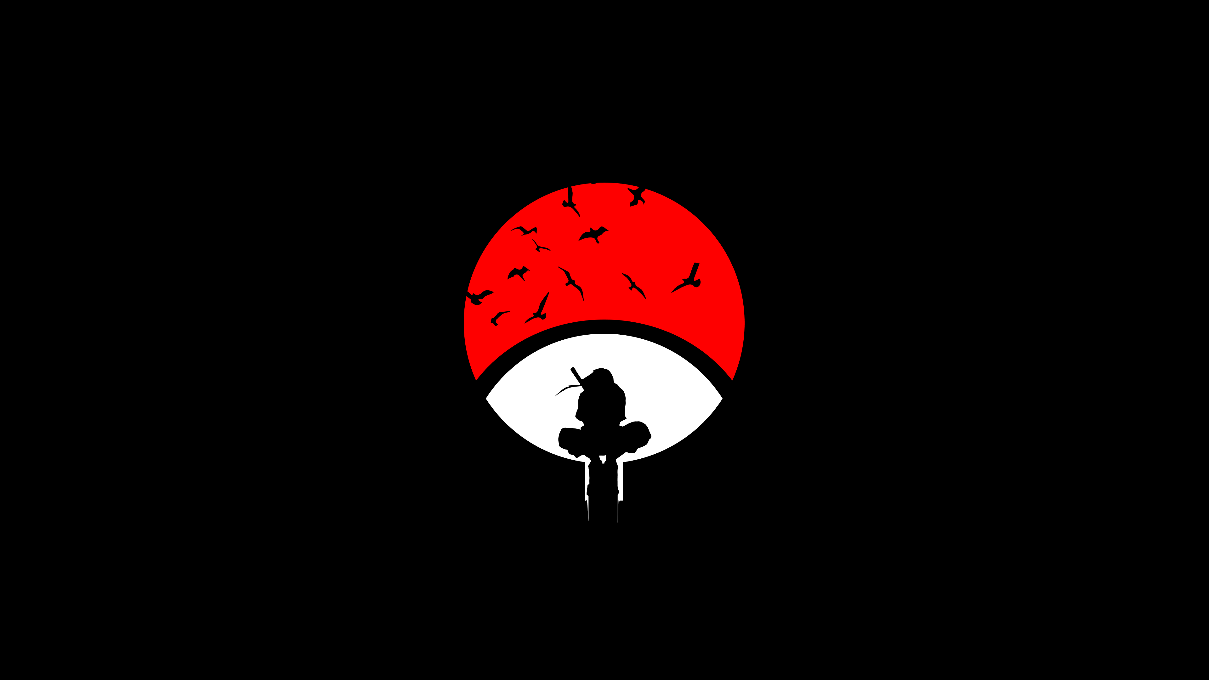 3840x2160 Itachi Uchiha Wallpaper 4K, Naruto, Black Background, Minimal Art, AMOLED, Black Dark, Desktop