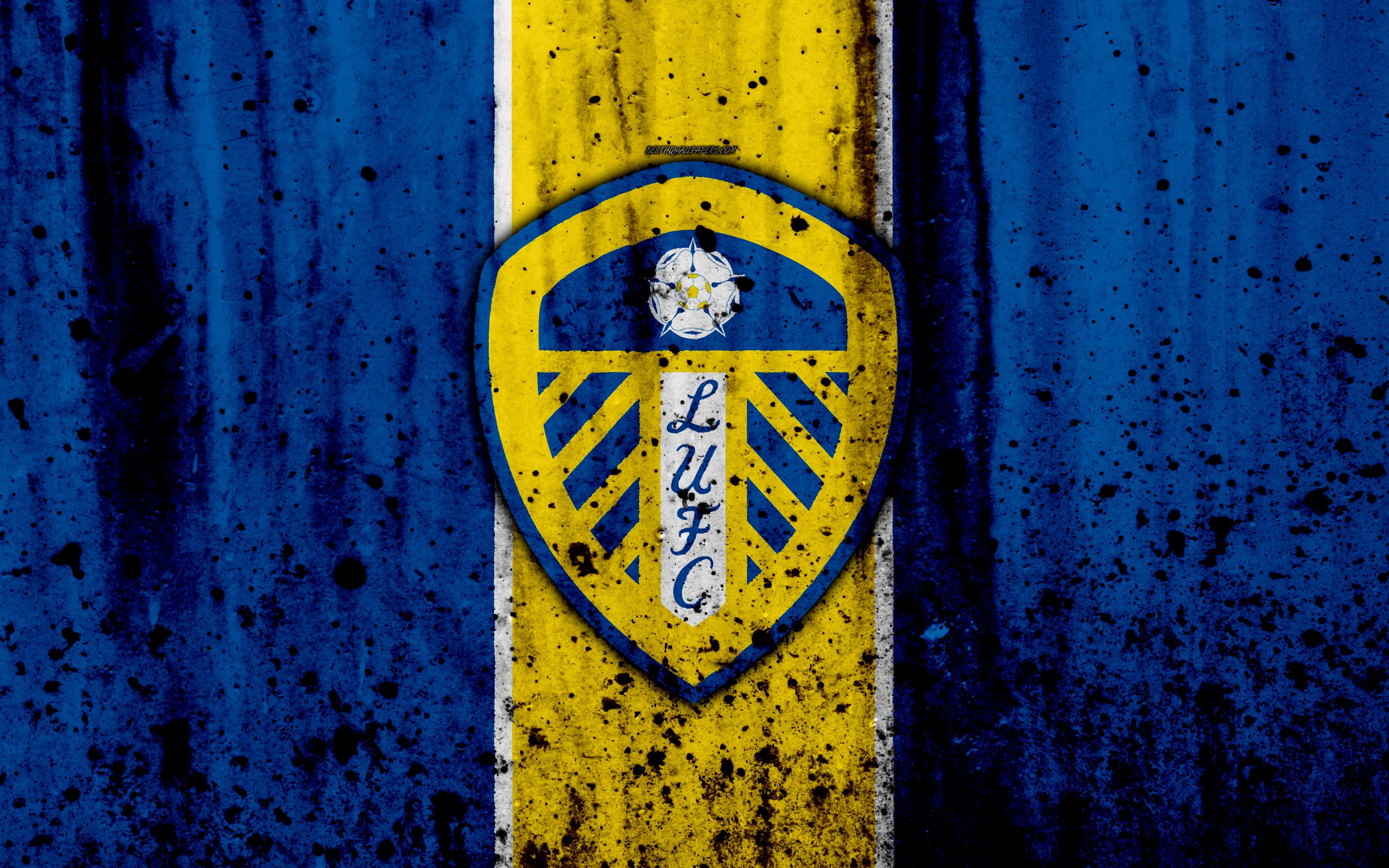 3840x2400 Download wallpaper 4k, FC Leeds United, grunge, EFL Championship, Desktop