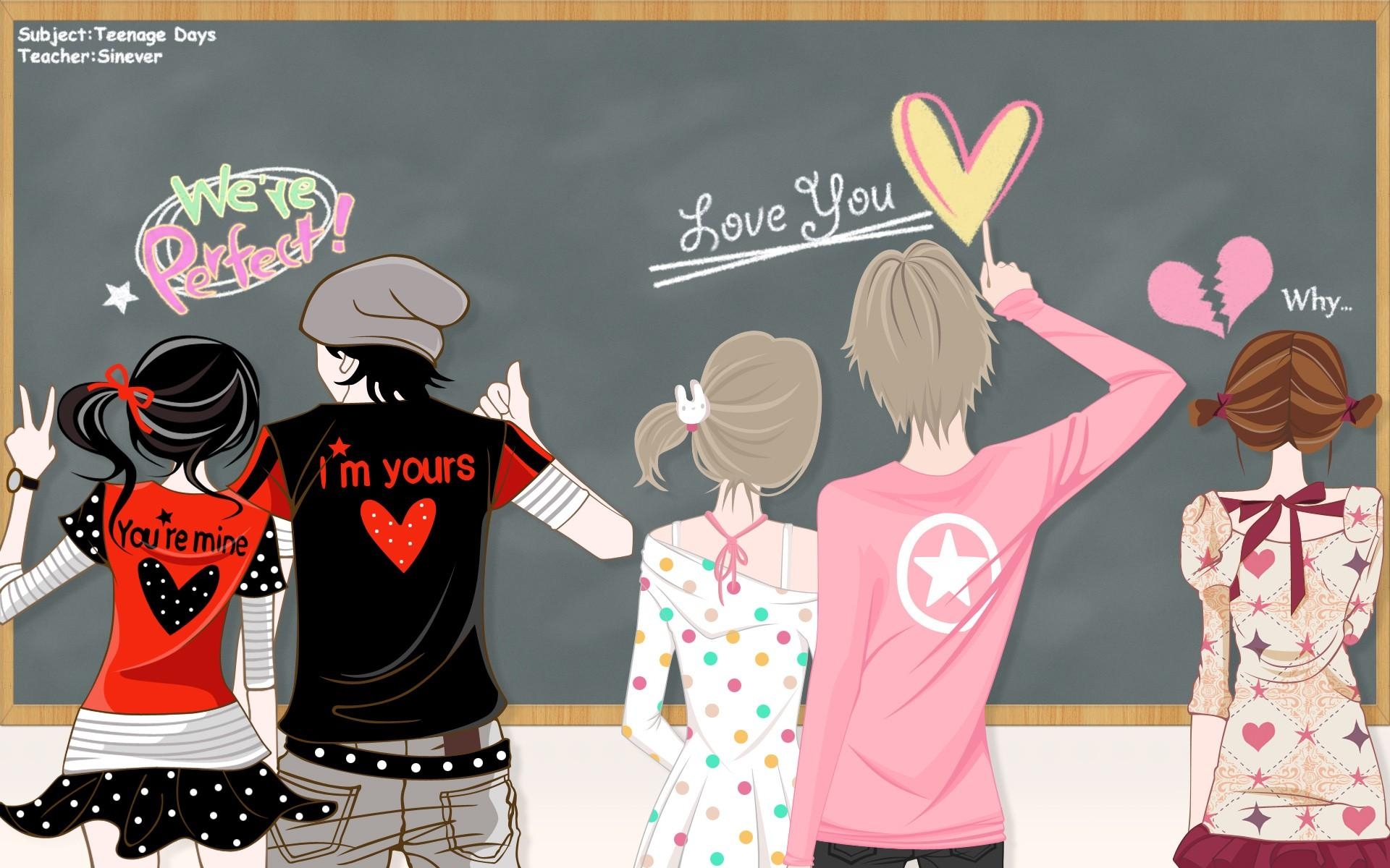 1920x1200 love, vector, anime, hearts, broken heart, alone, anie girls, Desktop