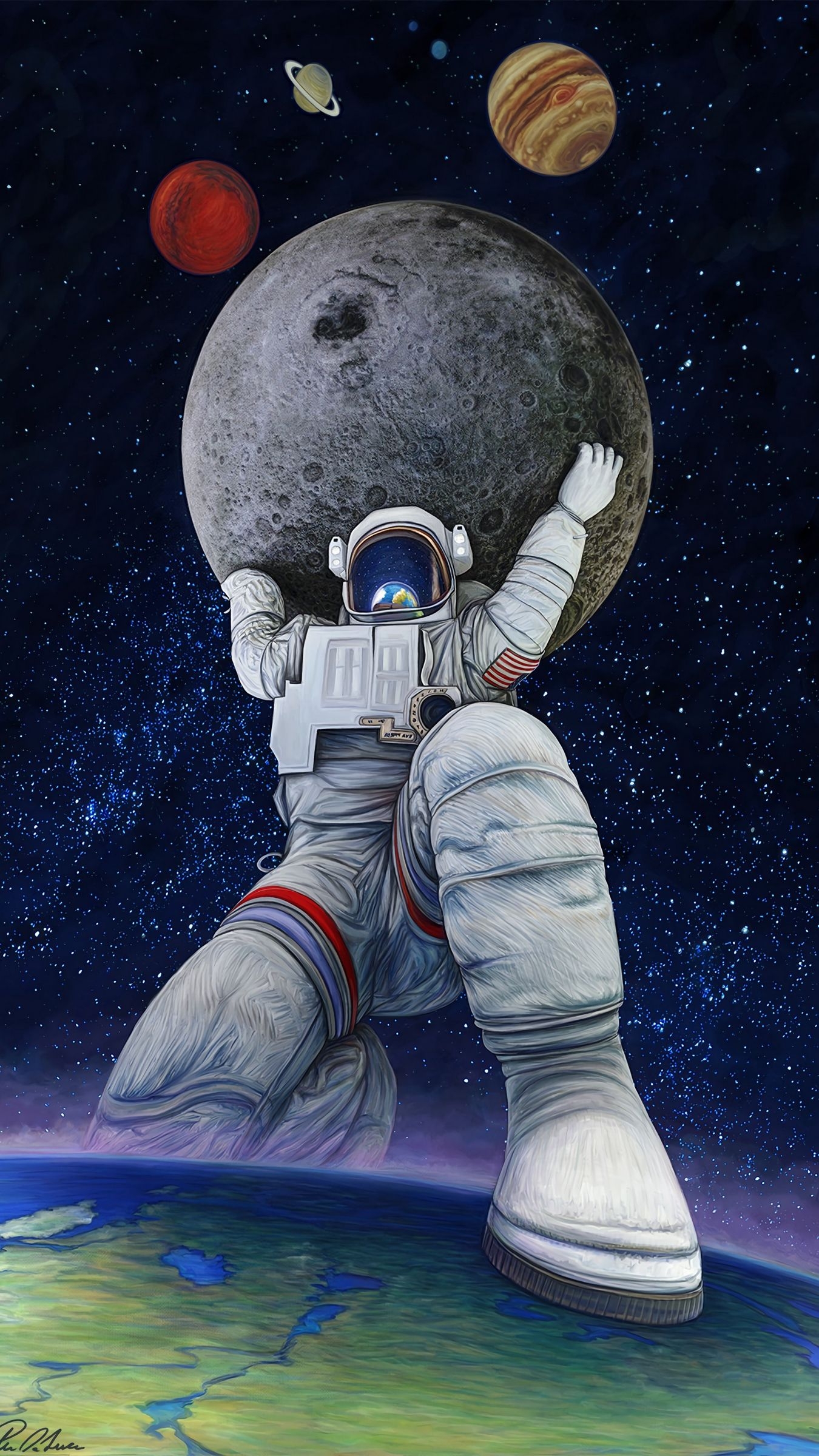 1350x2400 Download wallpaper  astronaut, giant, art, planets, space, Phone