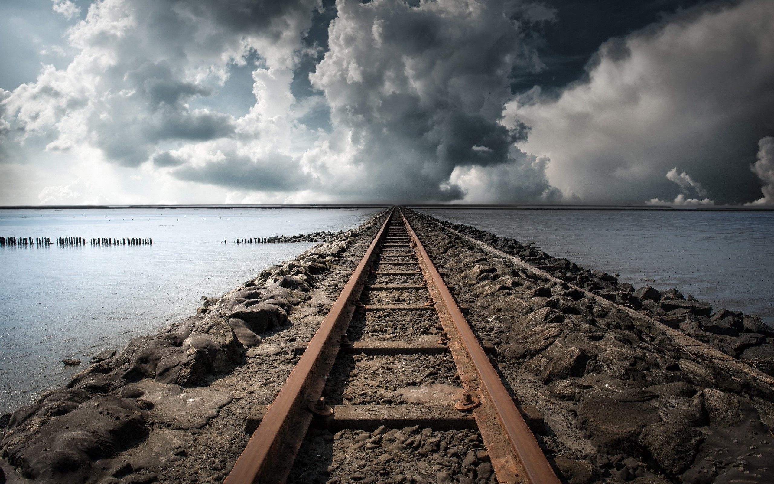 2560x1600 clouds, Railway, Sea Wallpaper HD / Desktop and Mobile Background, Desktop