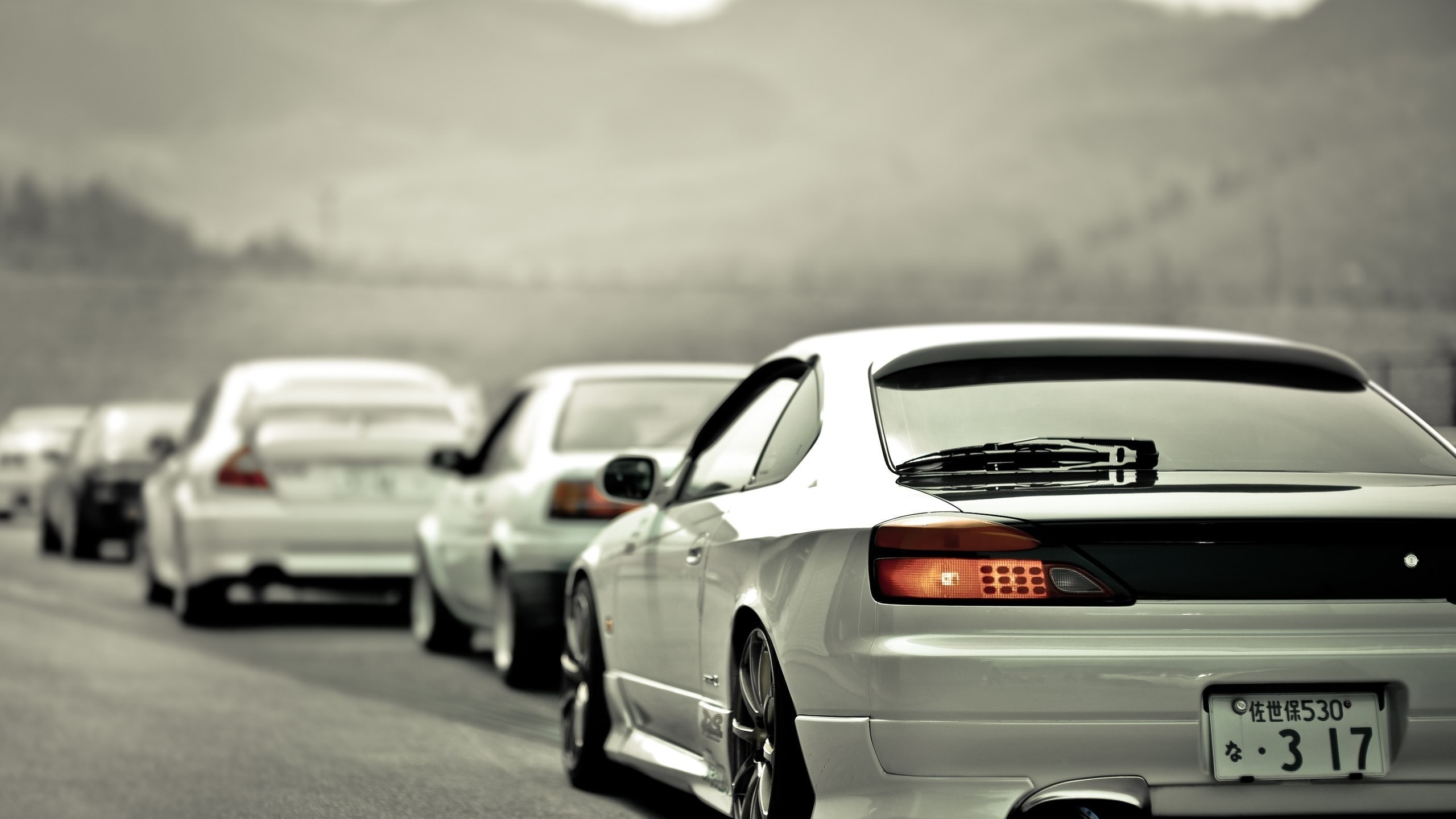 2560x1440 Wallpaper / car, vehicle, sports car, Japanese cars, white cars, Nissan, nissan silvia, Nissan Silvia S blurred, depth of field, social gathering, Nissan S Silvia, Silvia S S car meets, Desktop