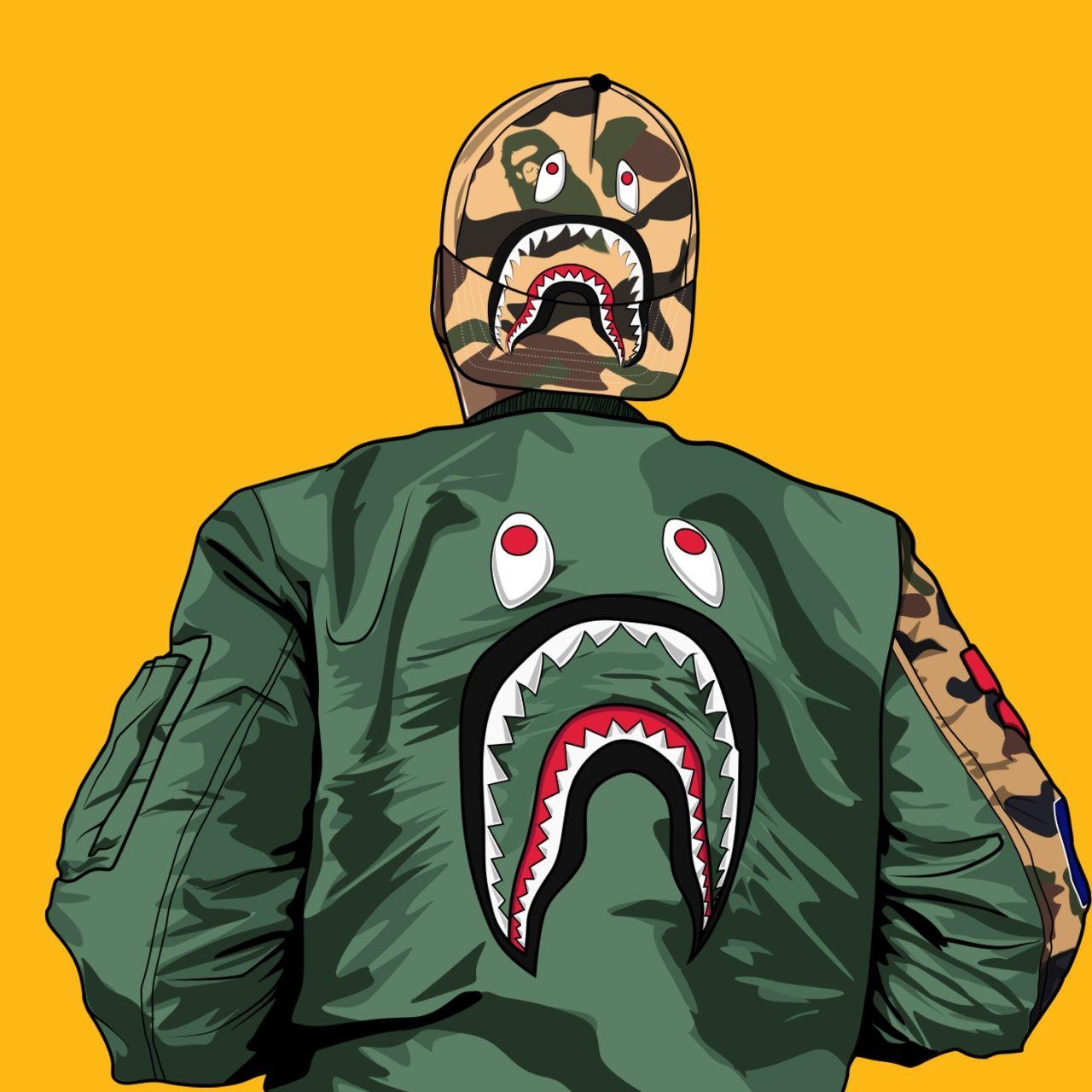 1280x1280 image about Bape. Bathing, Sharks, Phone