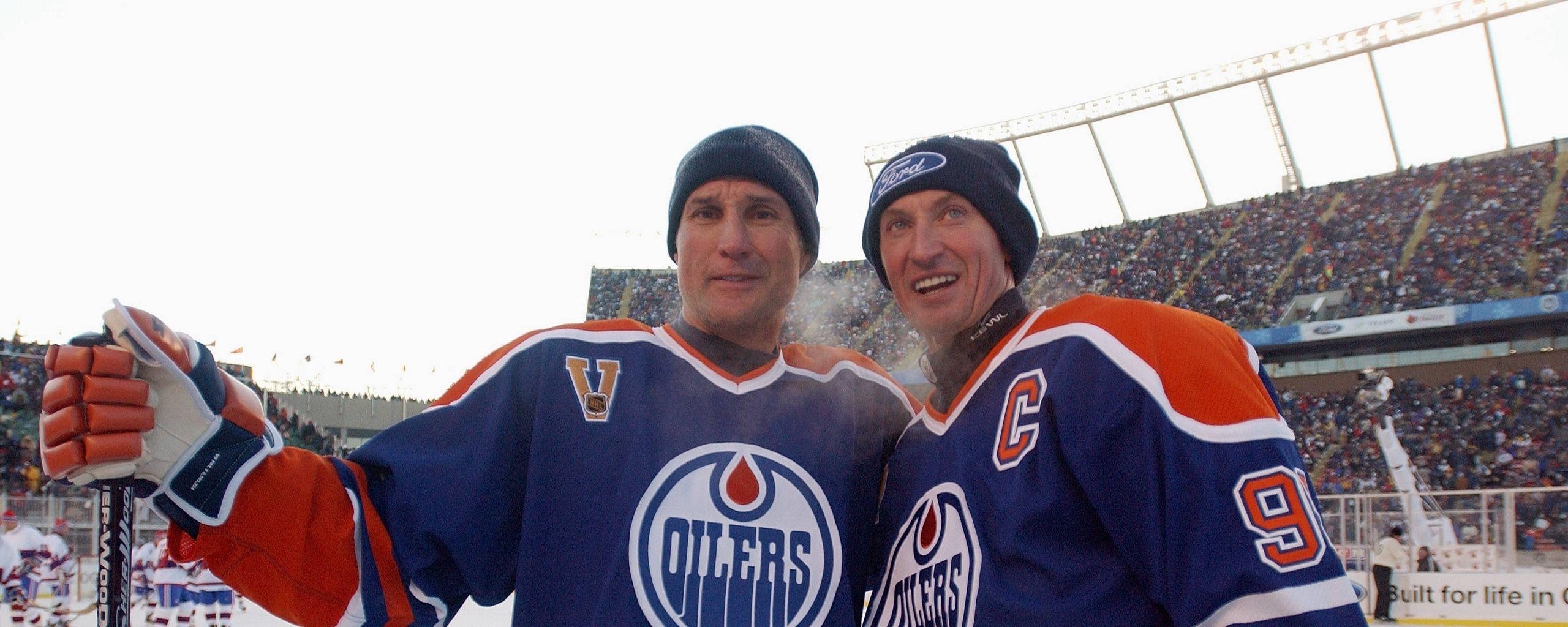 2560x1030 Download wallpaper  paul coffey, wayne gretzky, edmonton, Dual Screen