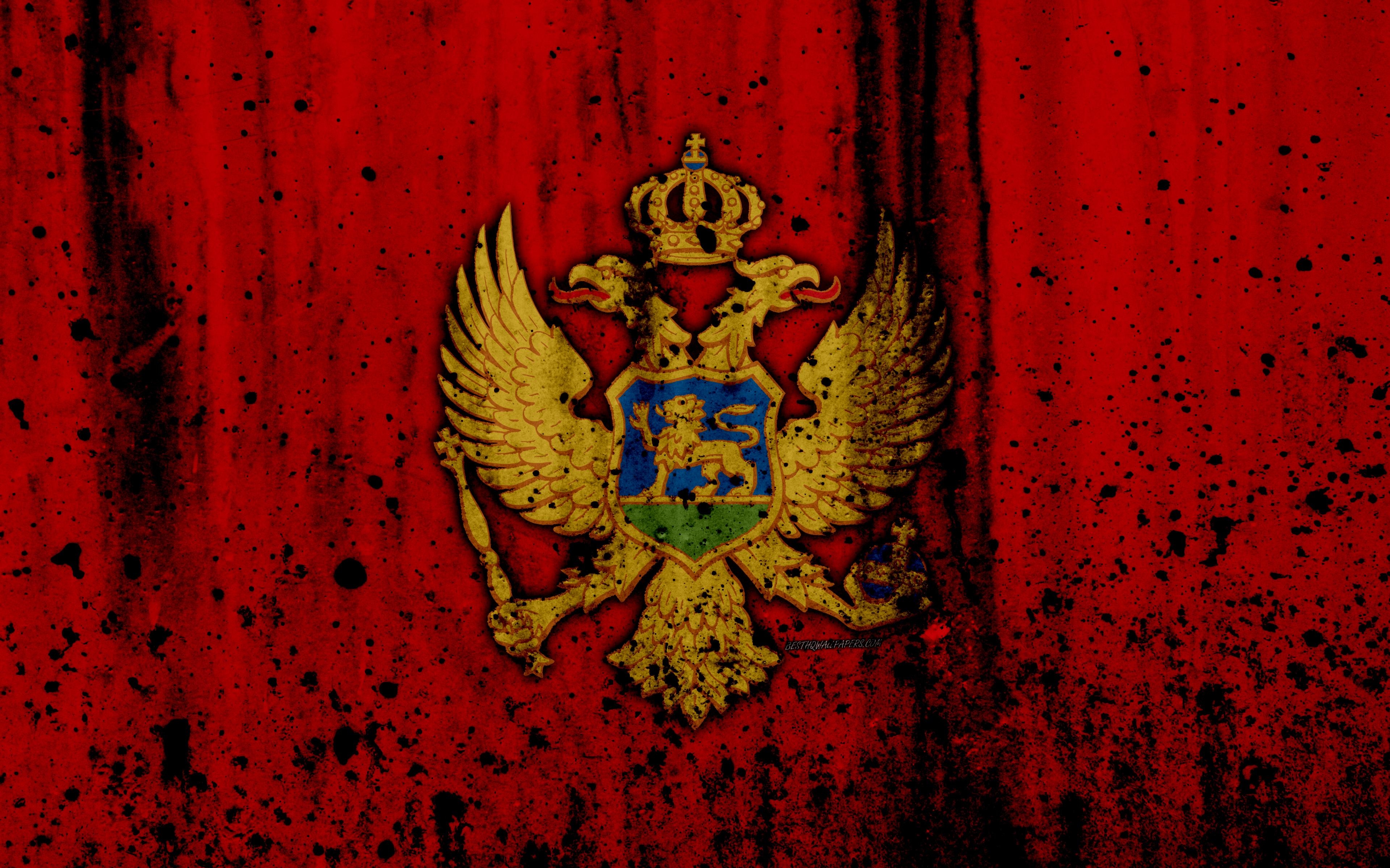 3840x2400 Download wallpaper Montenegrin flag, 4k, grunge, flag of Montenegro, Desktop