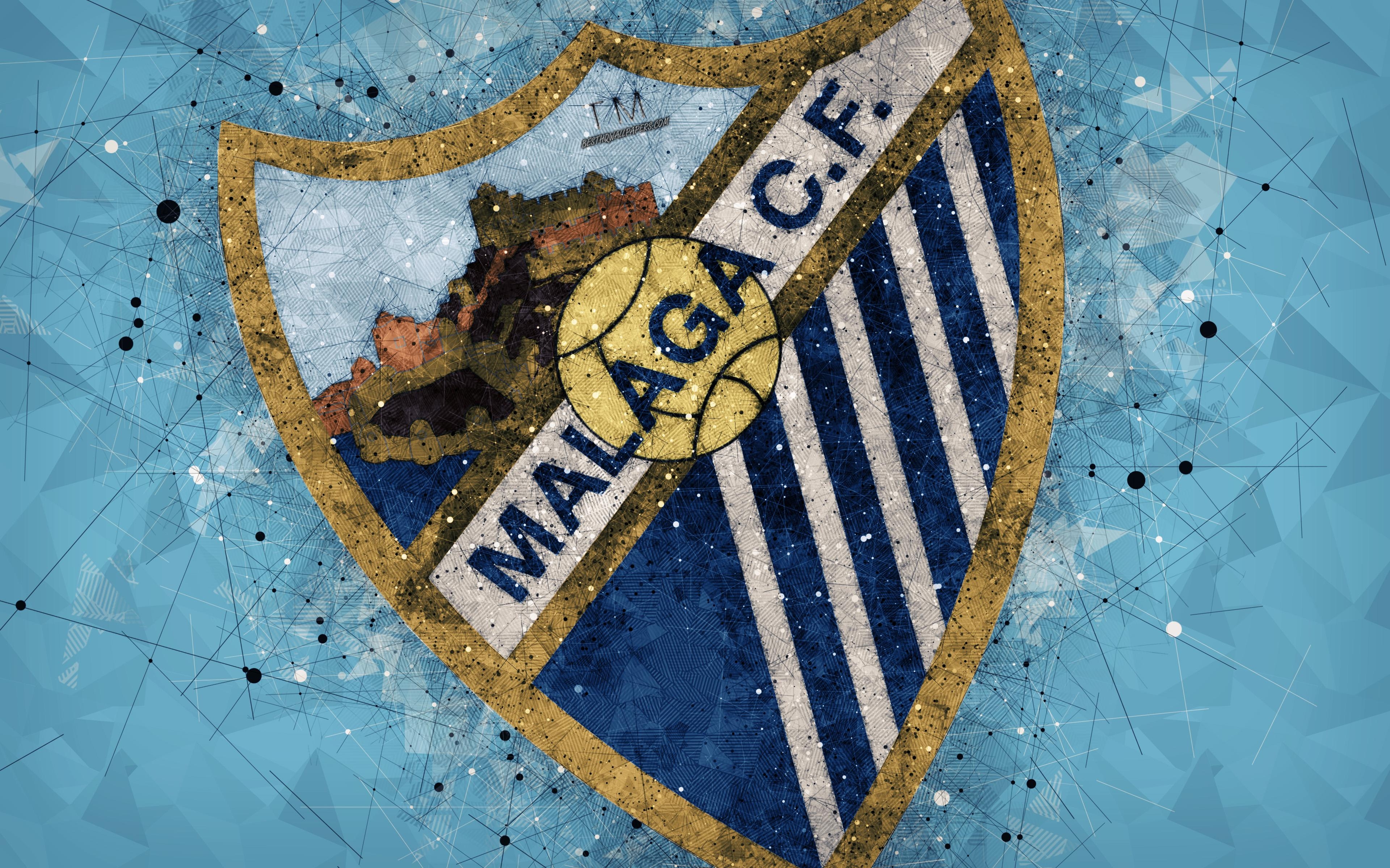 3840x2400 Download wallpaper Malaga CF, 4k, creative logo, Spanish football, Desktop