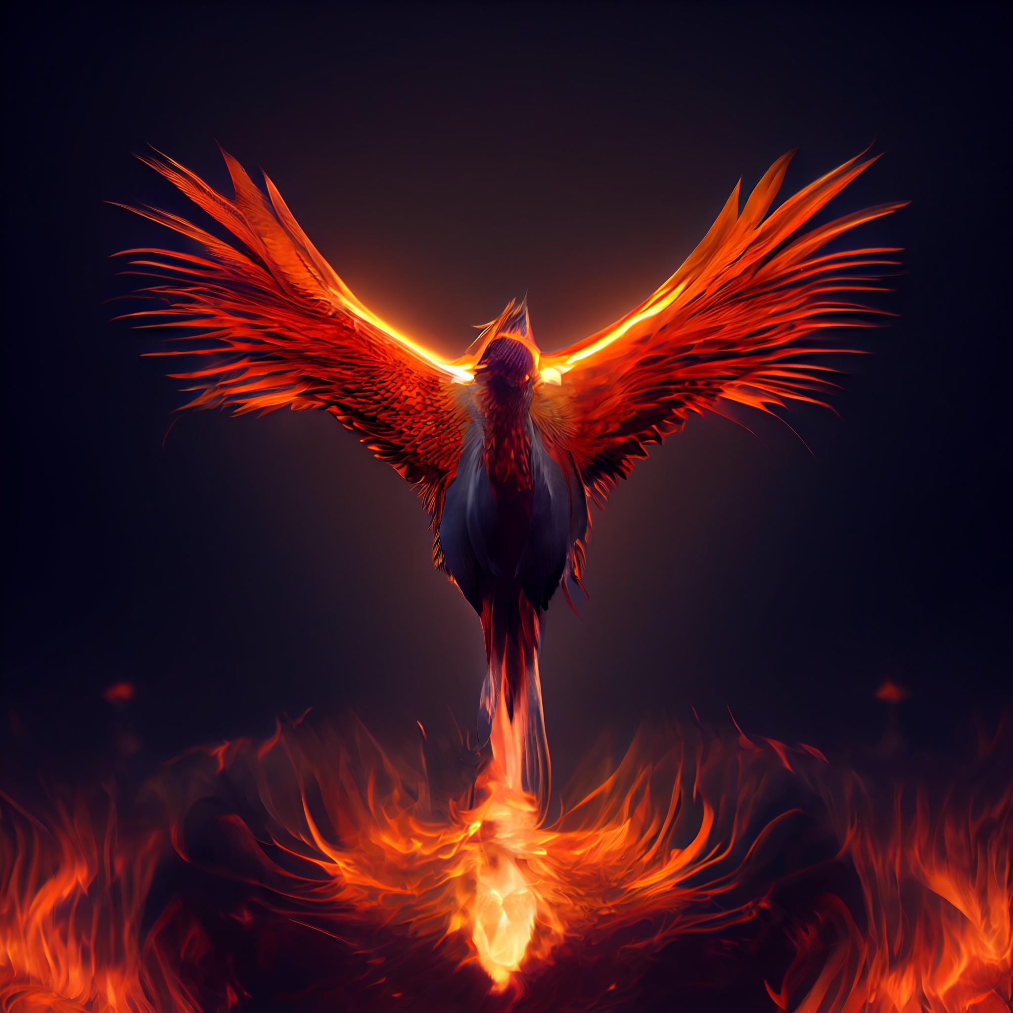 2050x2050 Midjourney prompt: Phoenix bird with spread wings above a, Phone