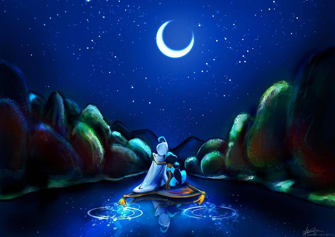 1280x910 Picture Disney Aladdin Cartoons Moon Crescent, Desktop