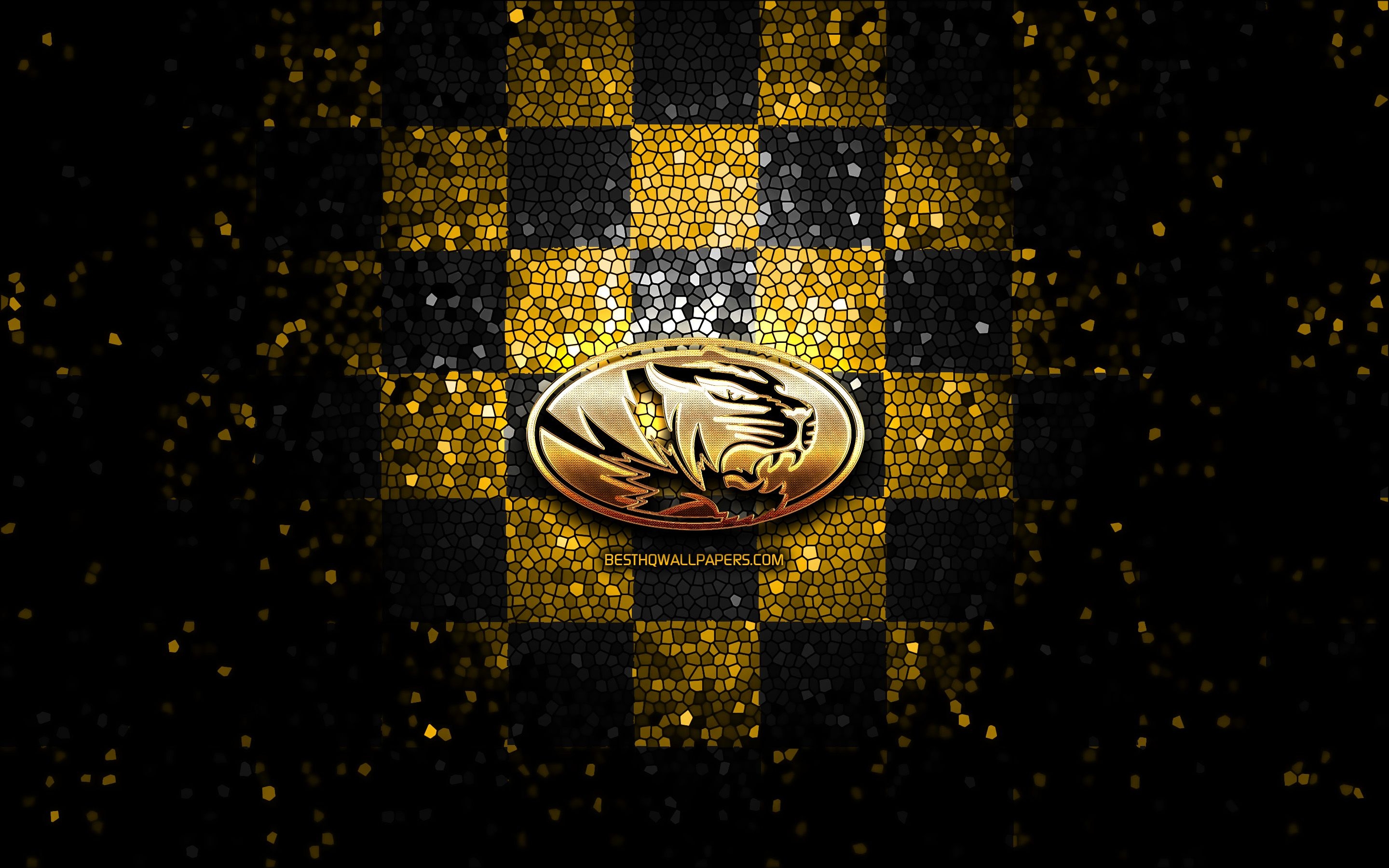 2880x1800 Download wallpaper Missouri Tigers, glitter logo, NCAA, yellow black checkered background, USA, american football team, Missouri Tigers logo, mosaic art, american football, America for desktop with resolution. High Quality HD picture, Desktop