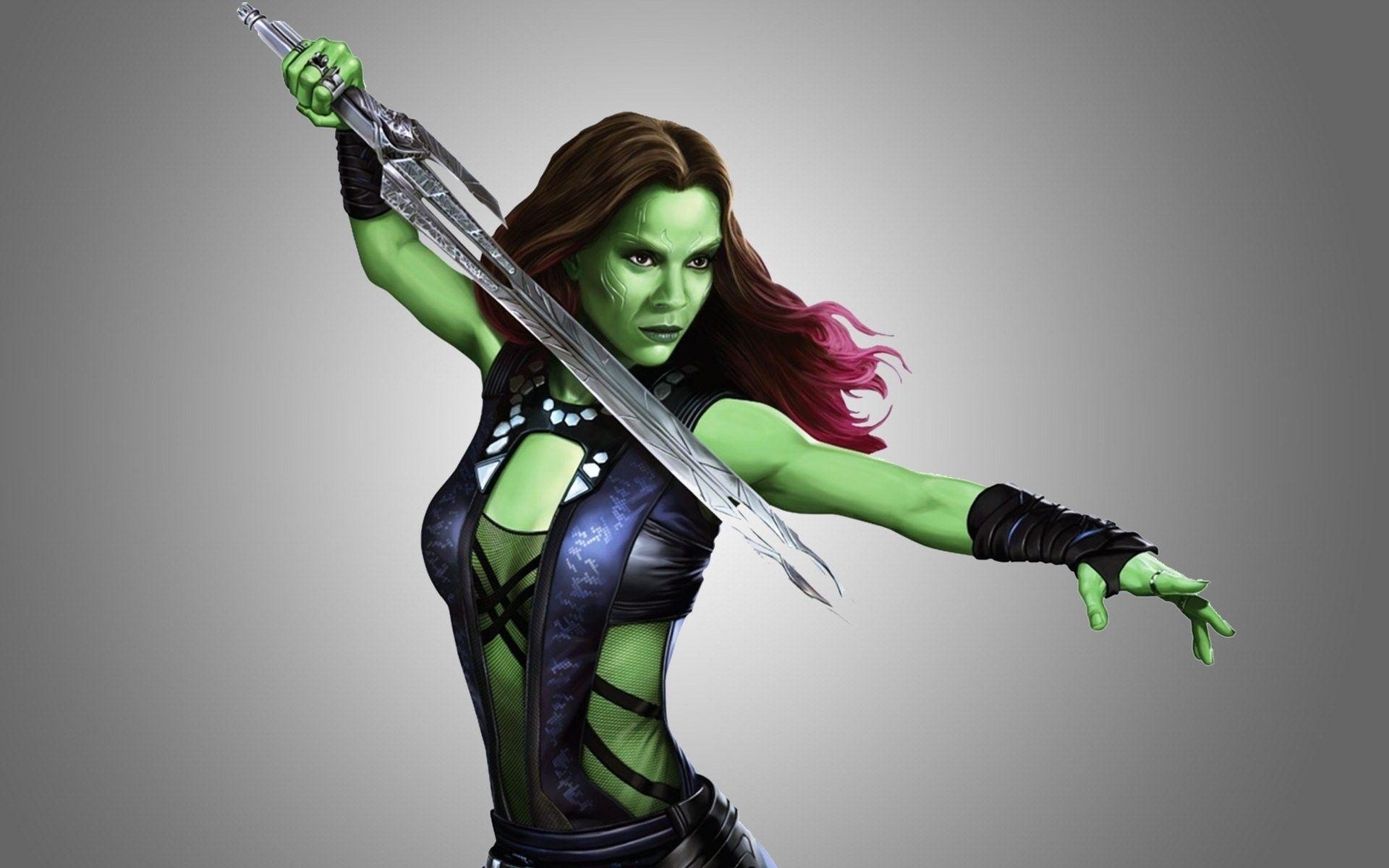 1920x1200 Gamora, #Zoe Saldana, #Guardians of the Galaxy, #sword, #artwork, Desktop