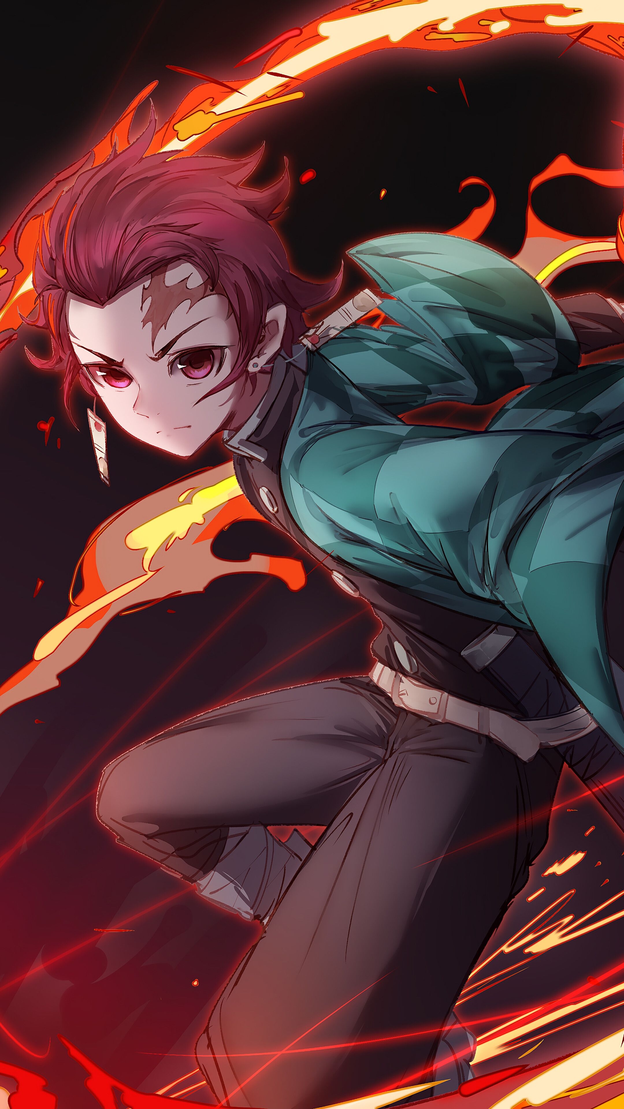 2160x3840 Tanjiro Kamado, Flame, Kimetsu no Yaiba, 4K iPhone 6s, Phone