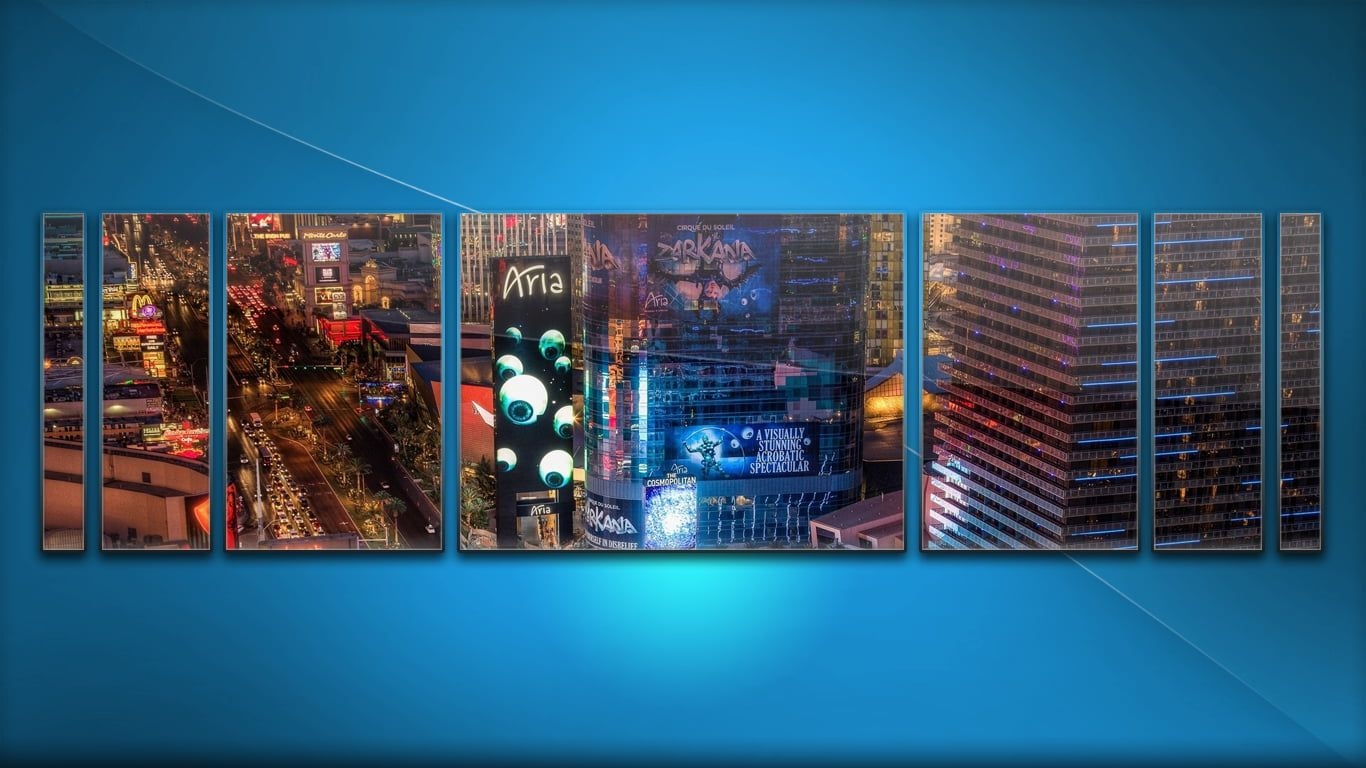 1370x770 Six panel wall arts, blue, collage, cityscape, Las Vegas HD, Desktop