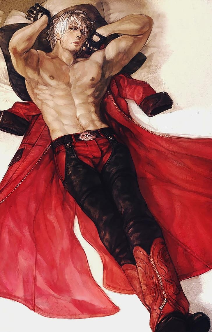 730x1140 HD wallpaper: Devil May Cry, Dante, anime, muscles, anime boys, Phone