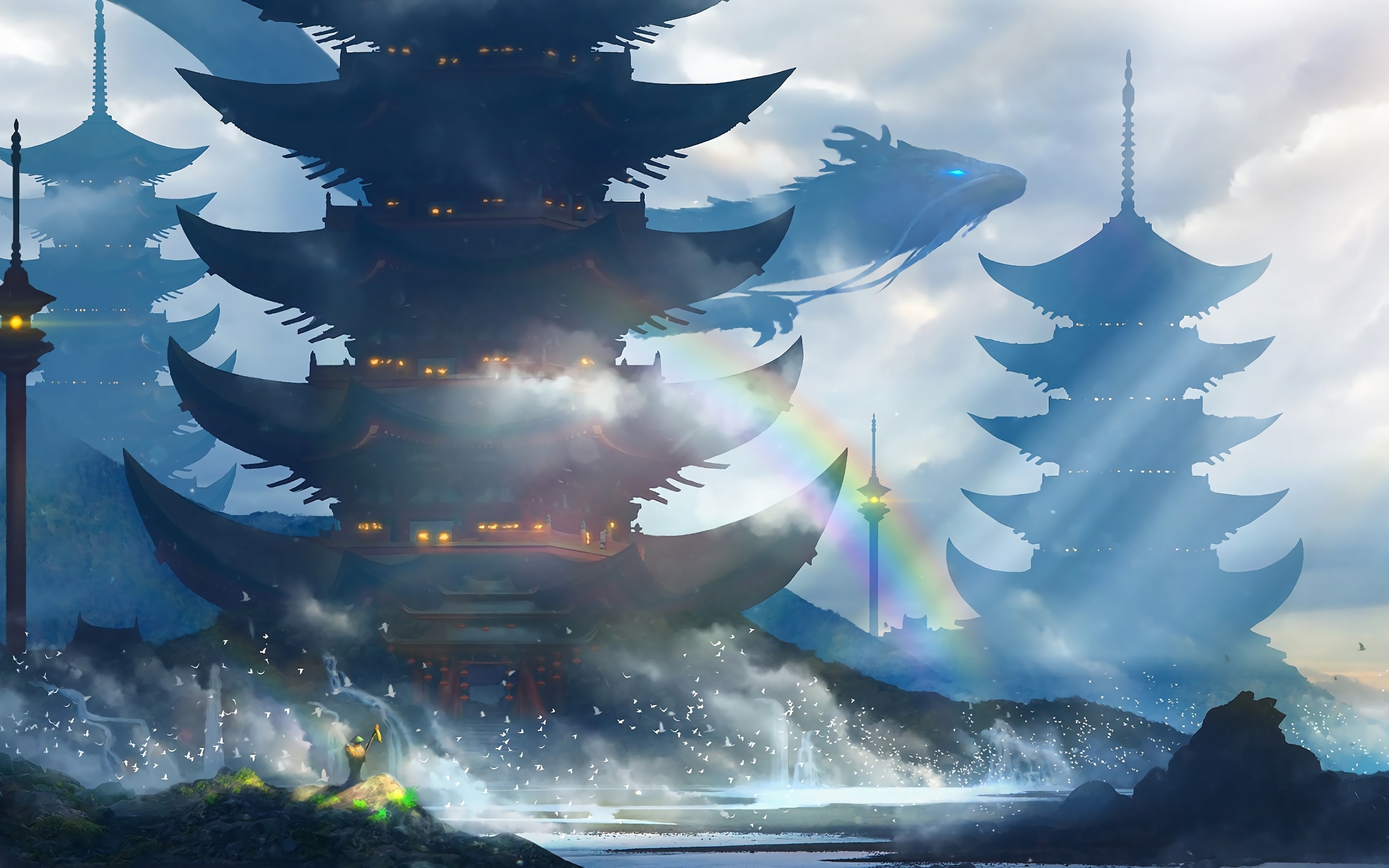 2880x1800 Wallpaper 4k Japanese Castle Landscape Art Wallpaper, Desktop