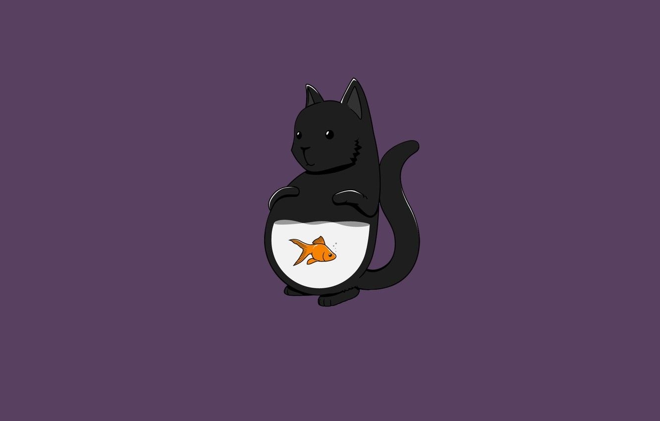 1340x850 Wallpaper cat, cat, minimalism, fish, cat, fish image for desktop, Desktop