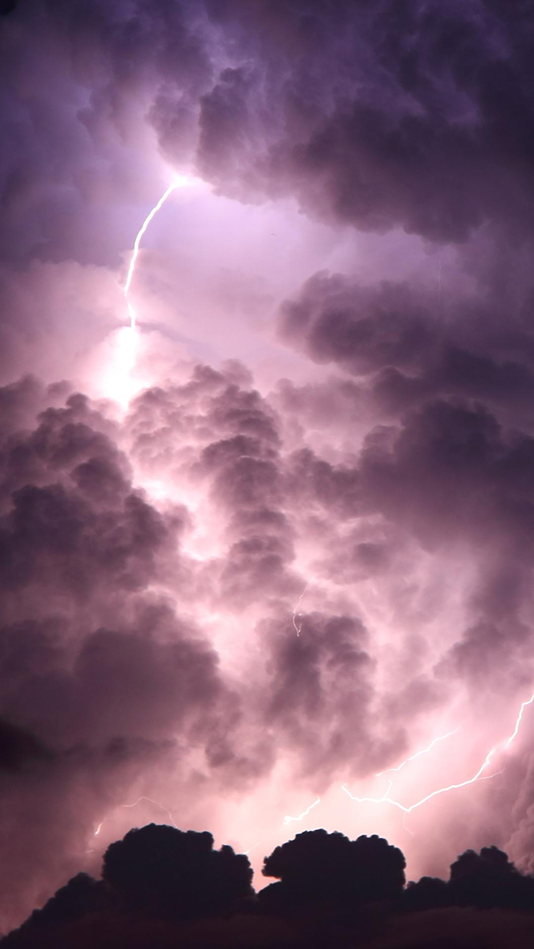 1080x1920 Wallpaper Lightning Nature Sky night time Clouds, Phone