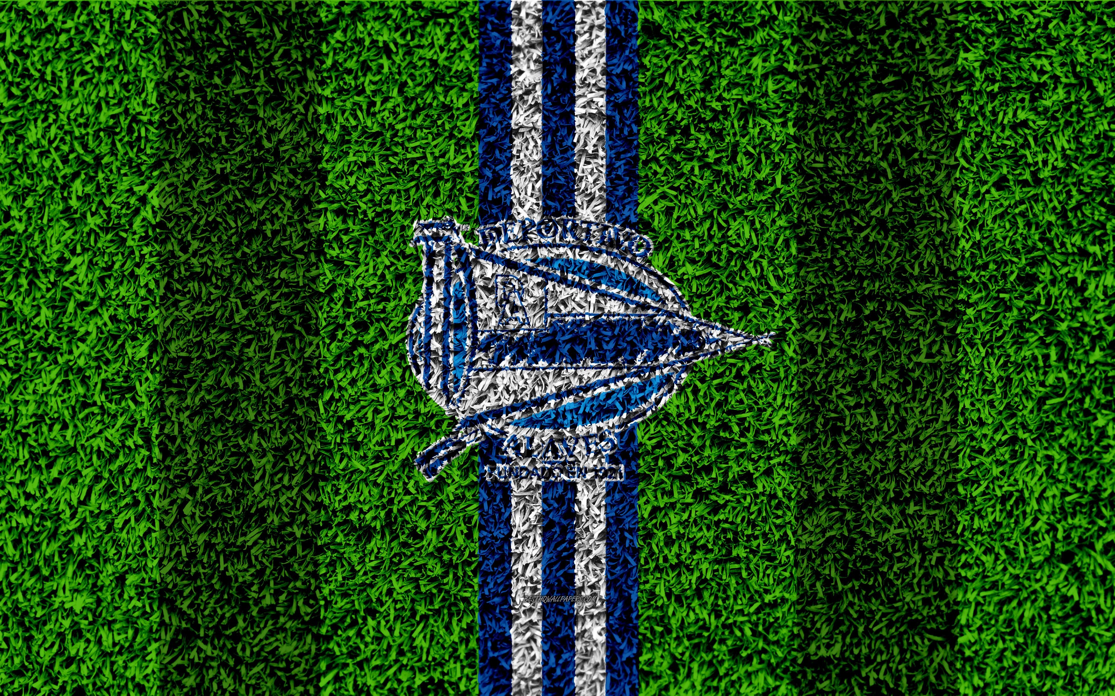 3840x2400 Download wallpaper Deportivo Alaves FC, 4k, logo, football lawn, Desktop