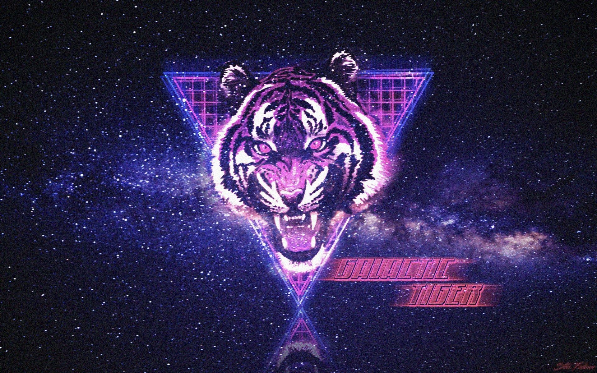 1920x1200 Wallpaper, tiger, space, neon, synthwave, New Retro Wave, Desktop