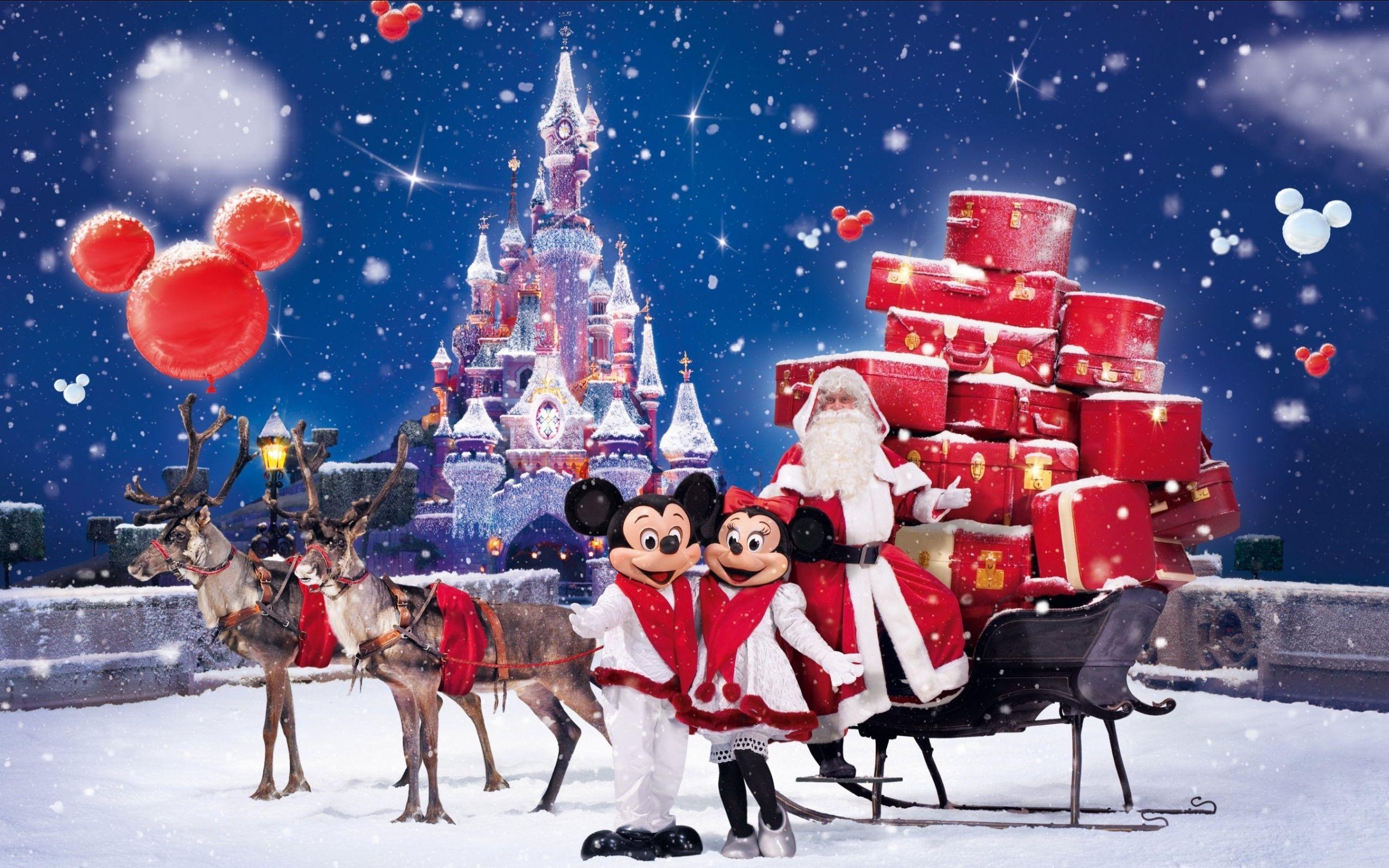 2560x1600 Christmas Wallpaper Santa Claus Gifts Wishes Greetings Micky Mouse, Desktop