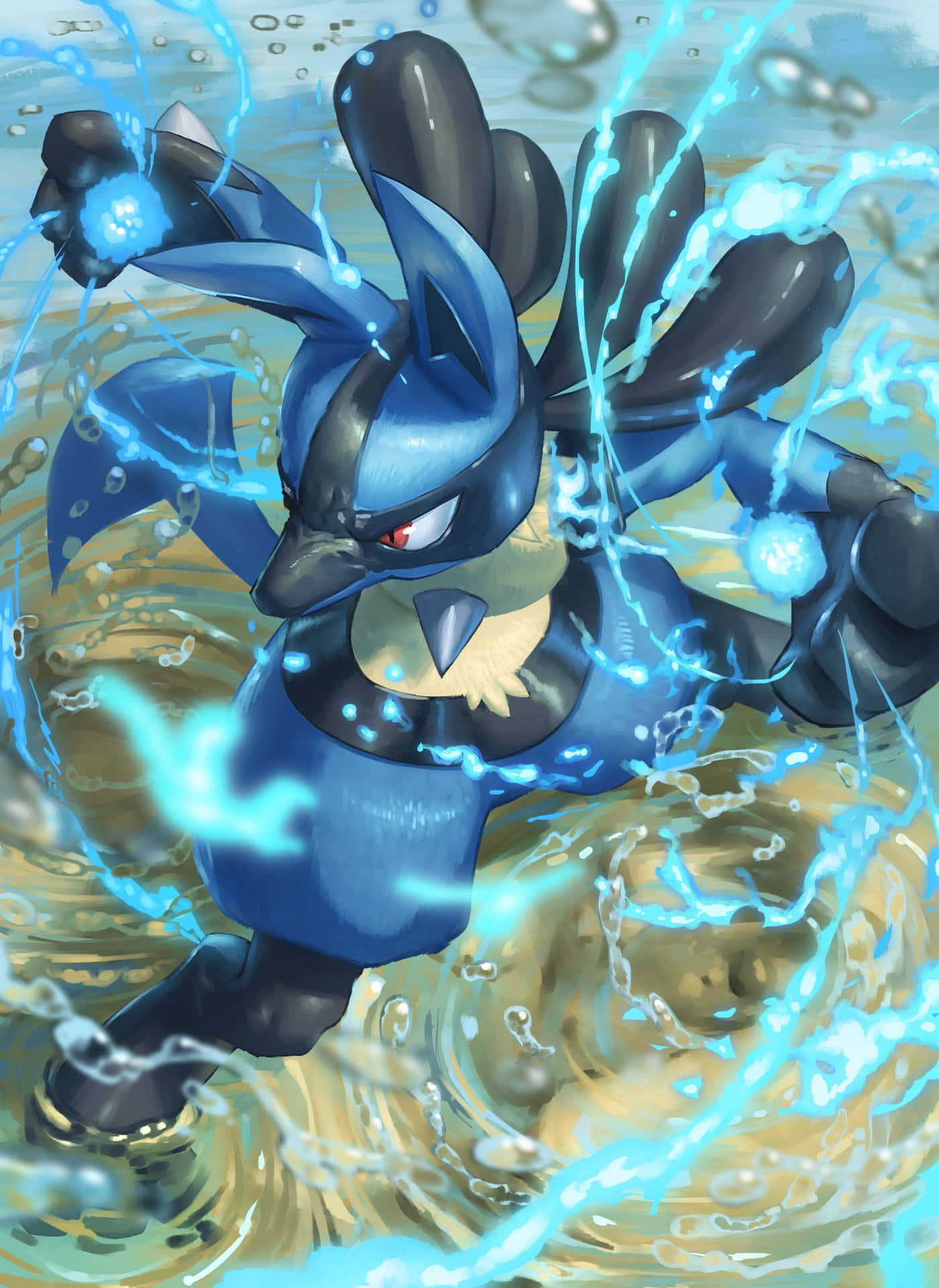 1400x1920 Download Pokemon Lucario In The Water Wallpaper, Phone