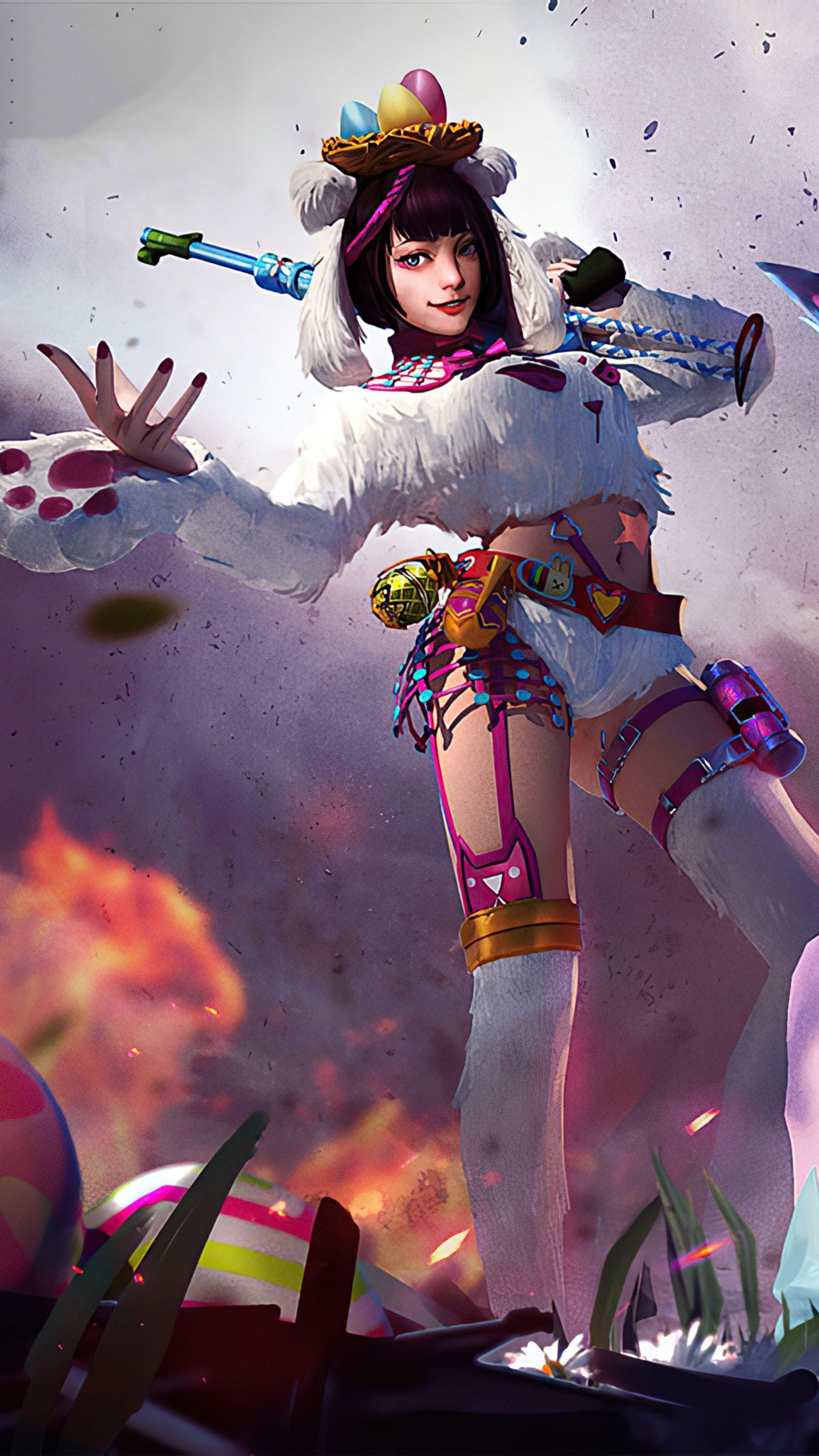 1440x2560 Girl Easter Skin Garena Free Fire 4K Ultra HD Mobile Wallpaper. Fire art, Cute love wallpaper, Fire image, Phone