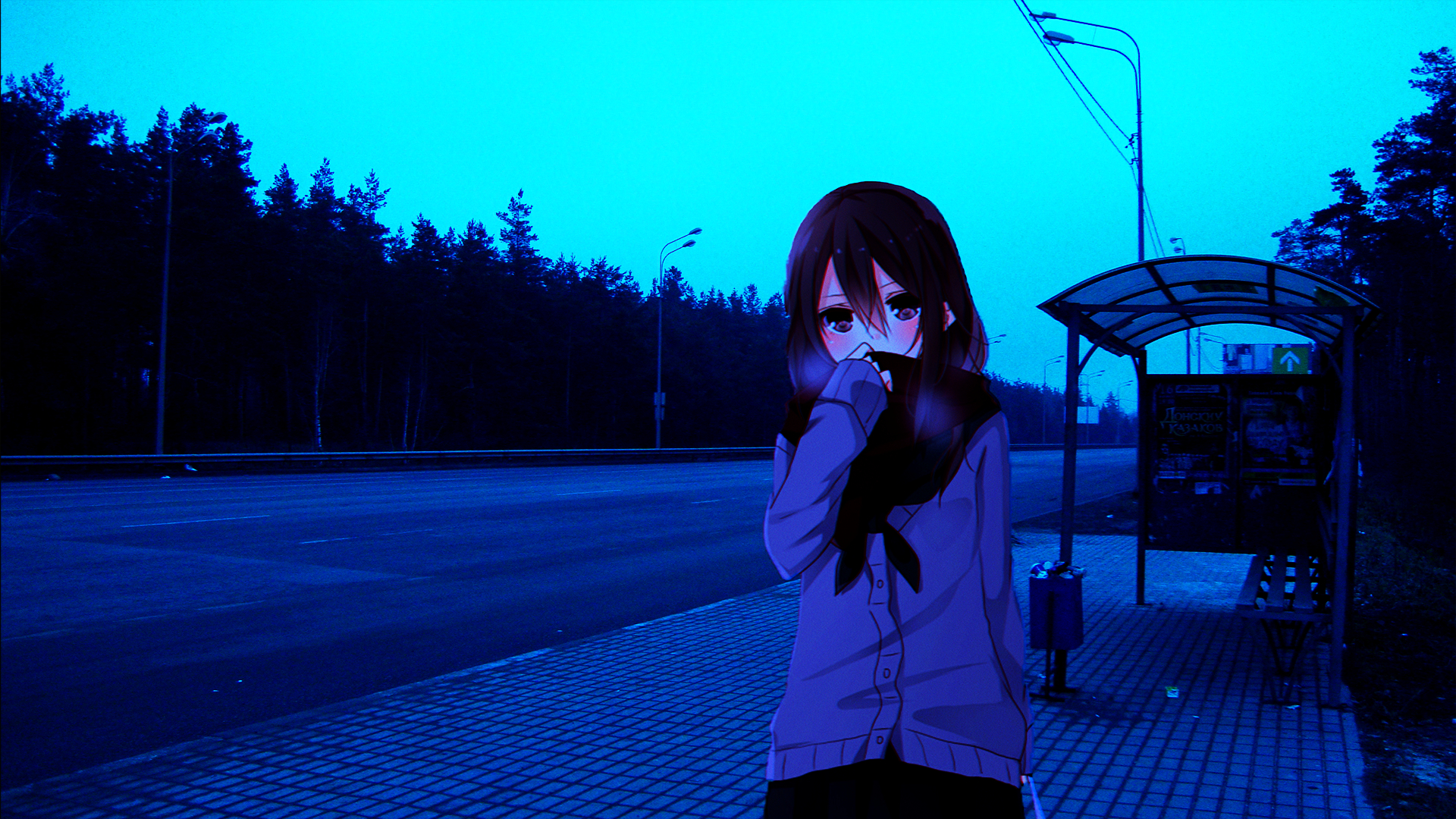 1920x1080 Wallpaper, anime irl, anime girls, bus stop, cold, empty, Russia, Desktop