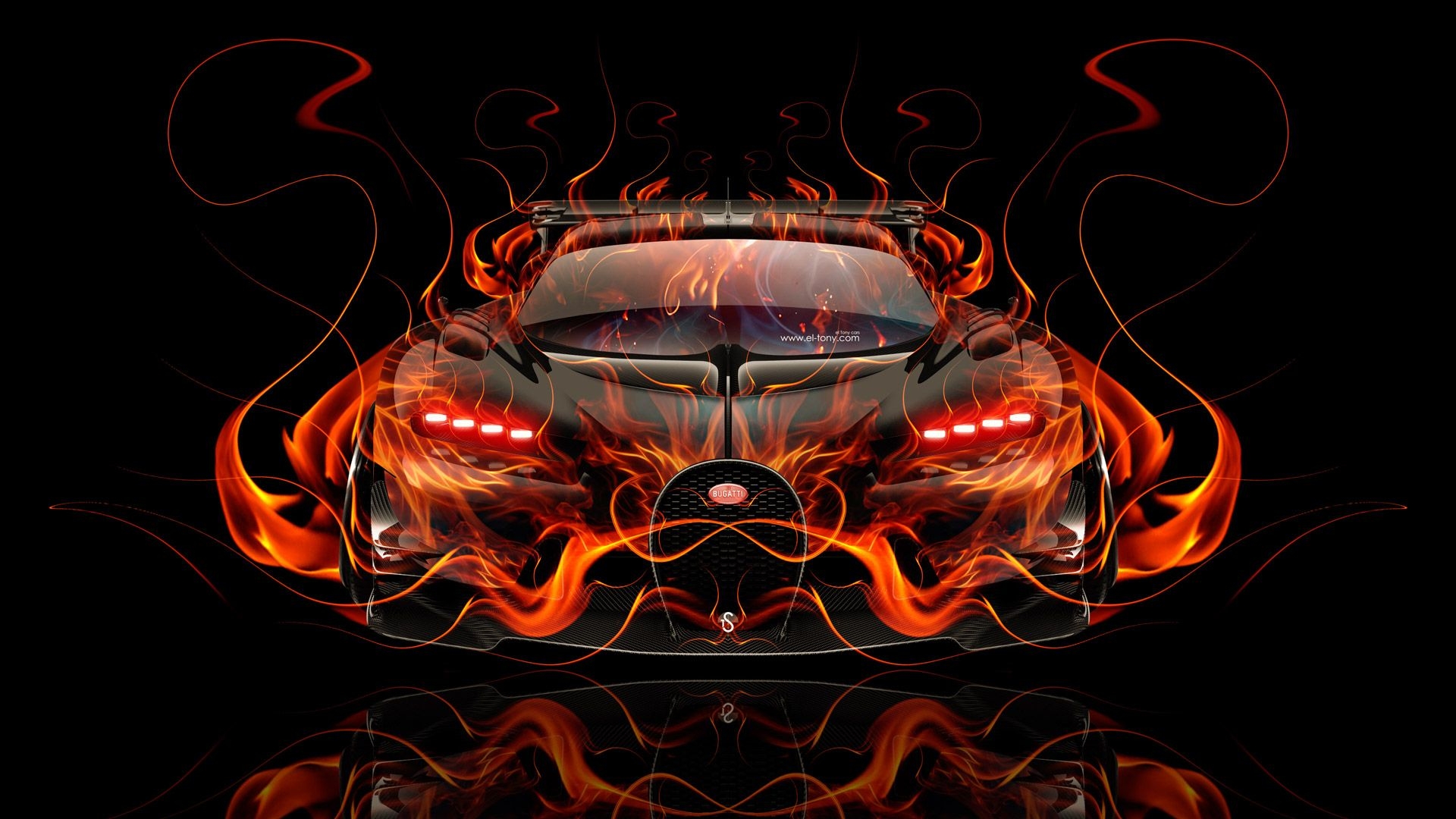 1920x1080 Bugatti Car Red Fire, Desktop