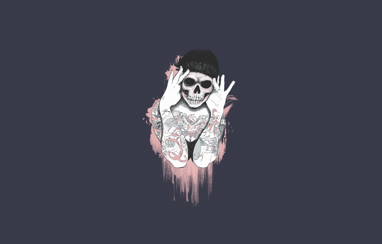 1340x850 Wallpaper Girl, Minimalism, Skull, Style, Girl, Background, Tattoo, Art, Art, Style, Sake, Background, Minimalism, Tattoo, Design By Humans, by Design By Humans image for desktop, section минимализм, Desktop