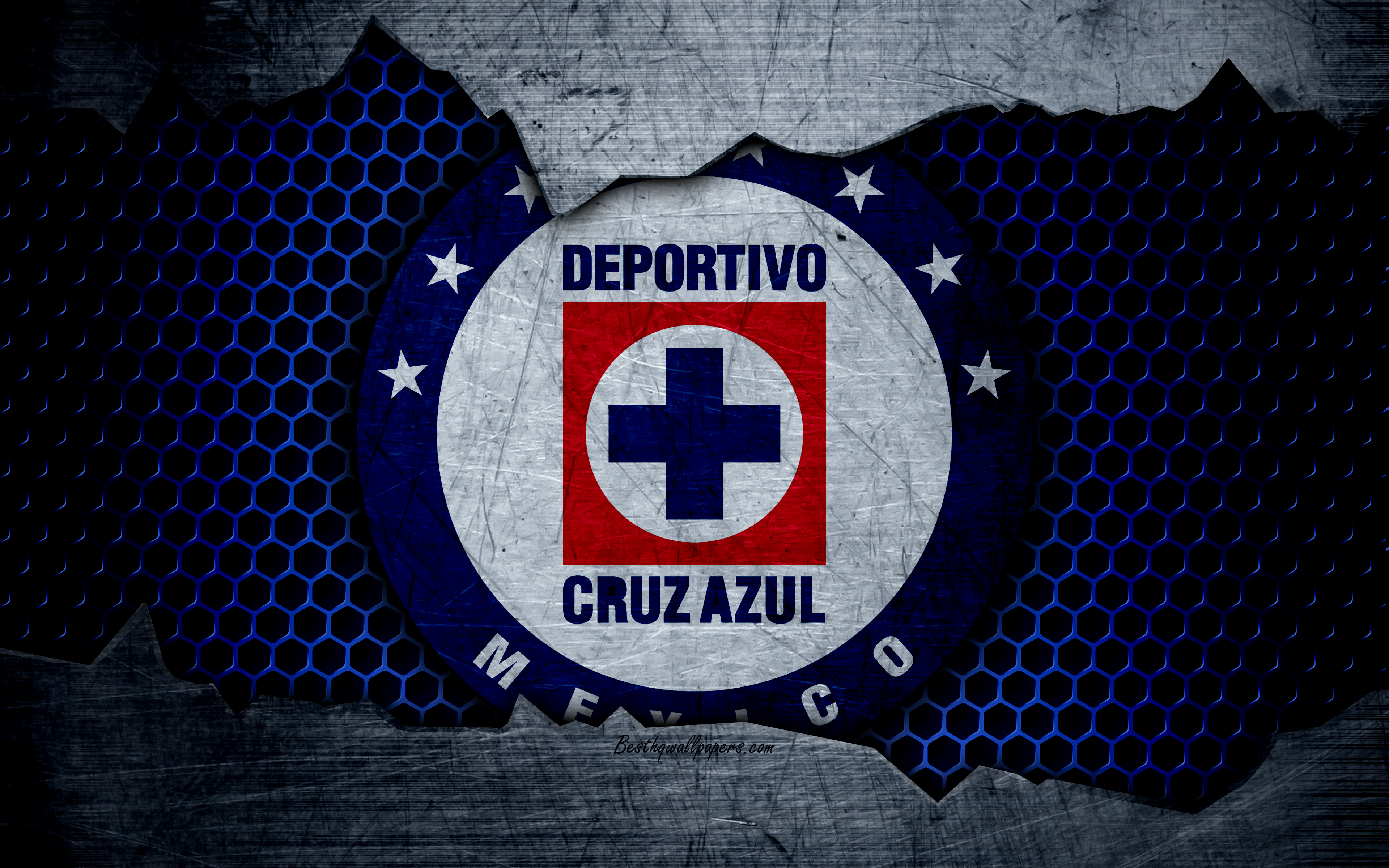 3840x2400 Download wallpaper Cruz Azul, 4k, logo, Liga MX, soccer, Primera Division, football club, Mexico, grunge, metal texture, Cruz Azul FC for desktop with resolution. High Quality HD picture wallpaper, Desktop