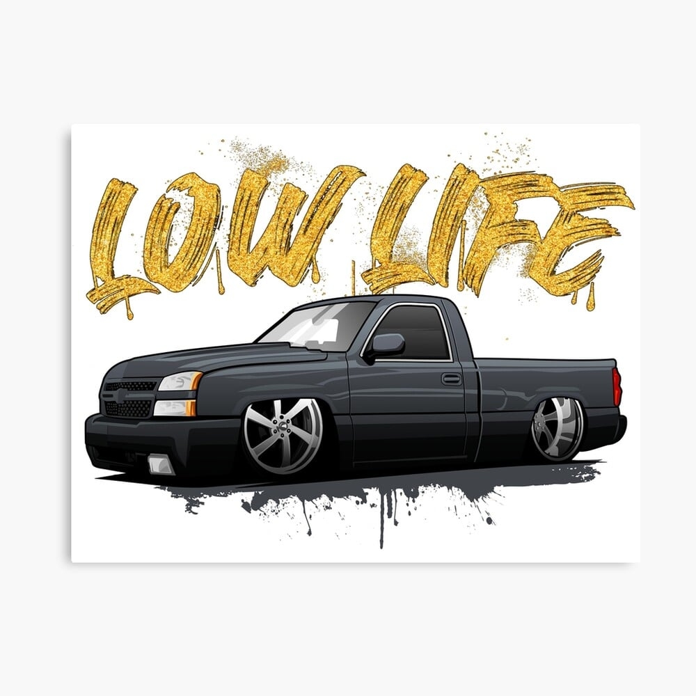 1000x1000 Chevy Silverado Truck Chevrolet Low Life Slammmed Metal Print, Phone