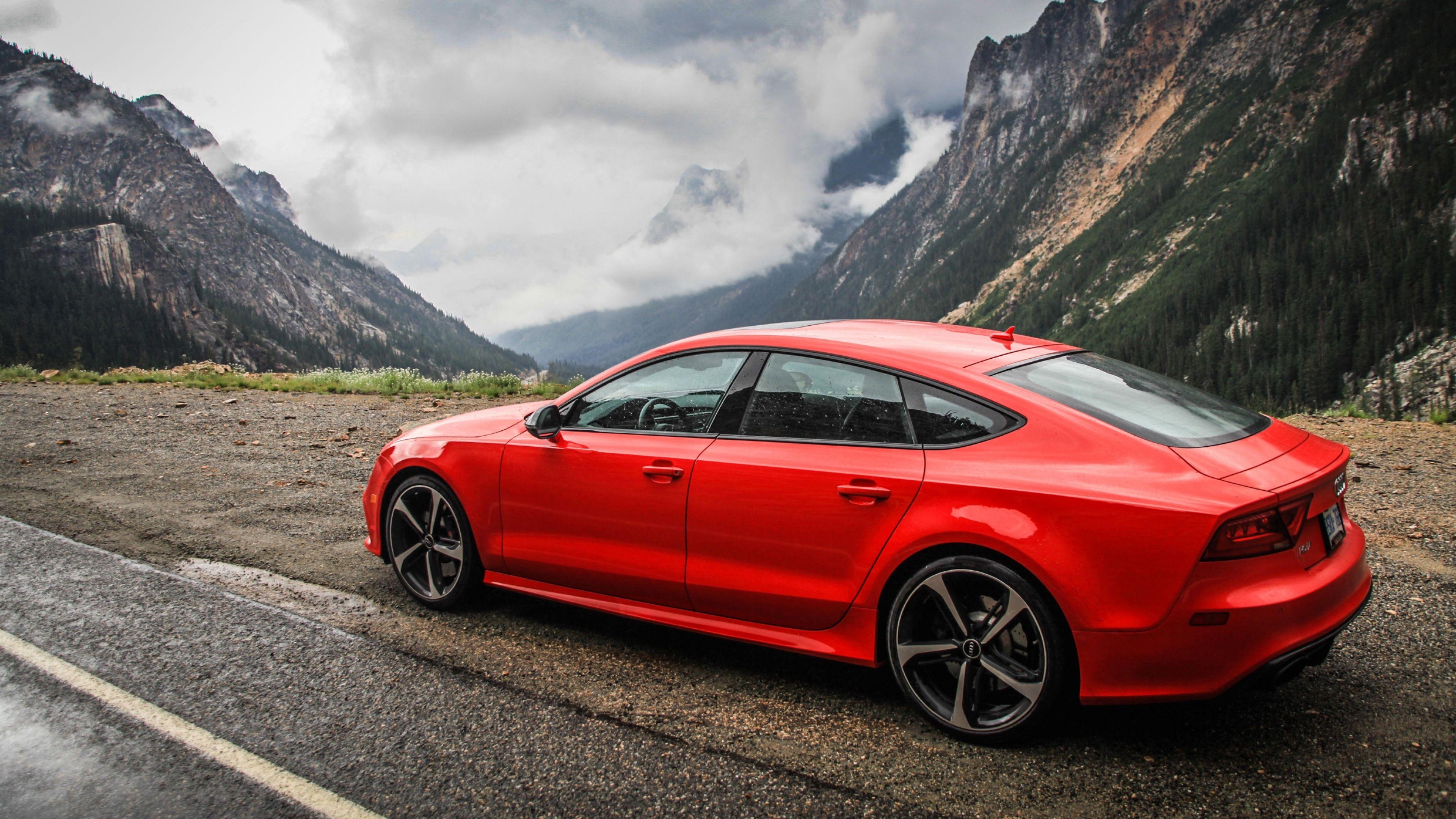 3840x2160 Download Wallpaper  Audi, Rs Red, Side view, Mountain, Desktop