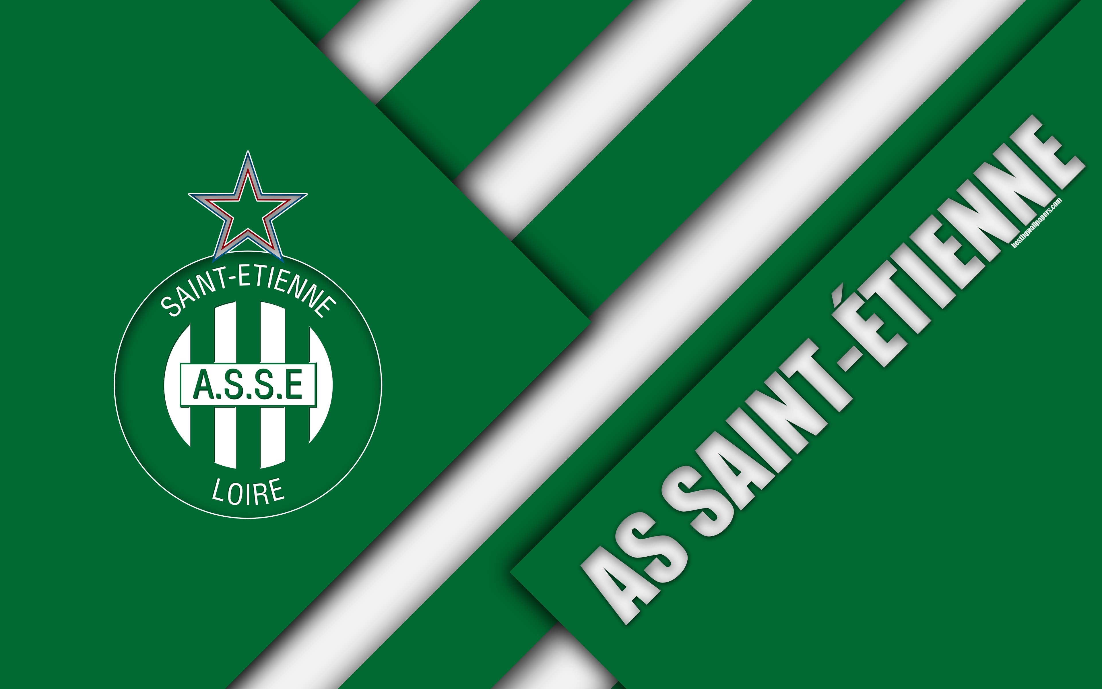 3840x2400 Download wallpaper AS Saint-Étienne, 4k, material design, logo, Desktop