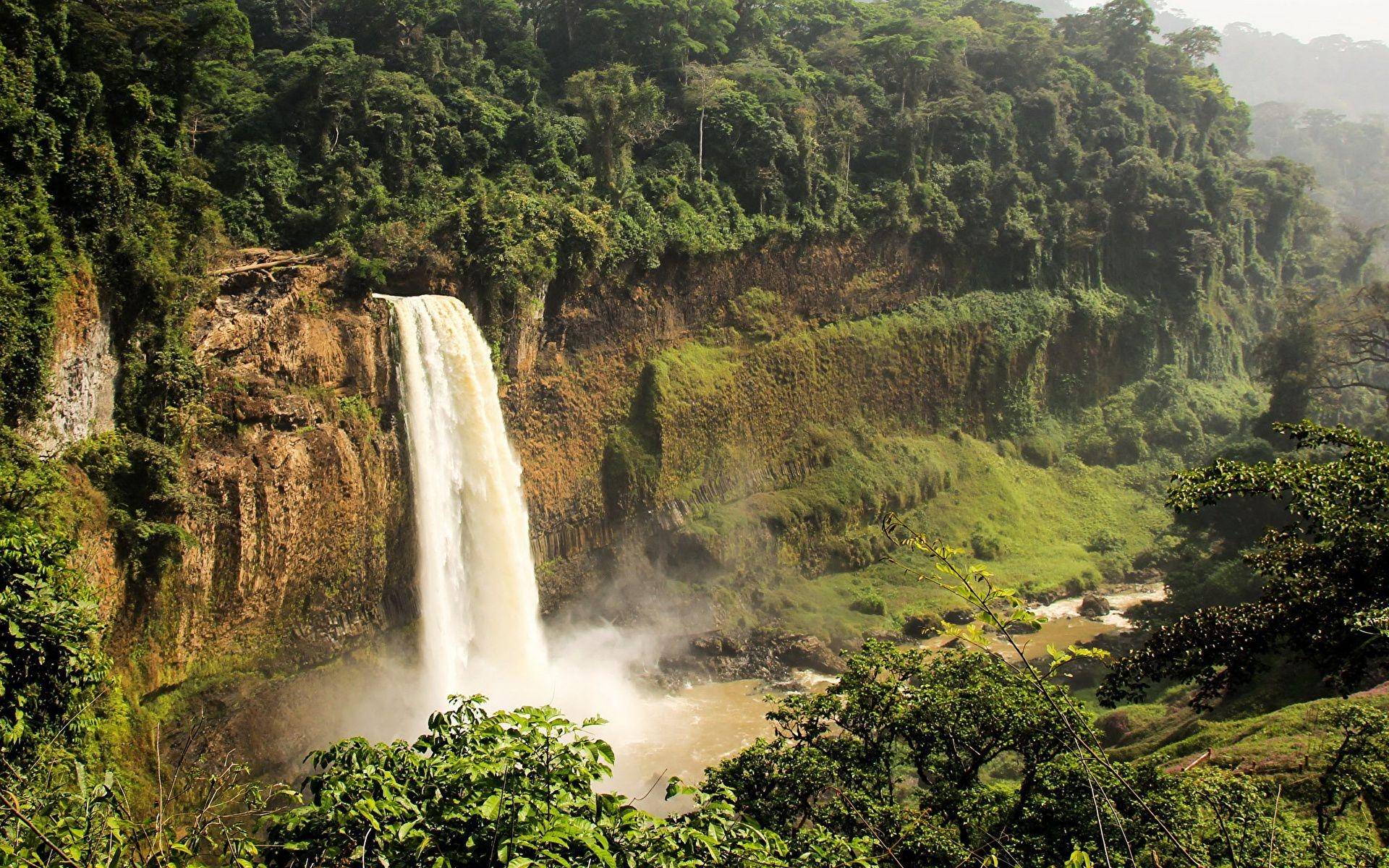 1920x1200 image Ekom Nkam Waterfalls Cameroon Crag Nature Tropics, Desktop