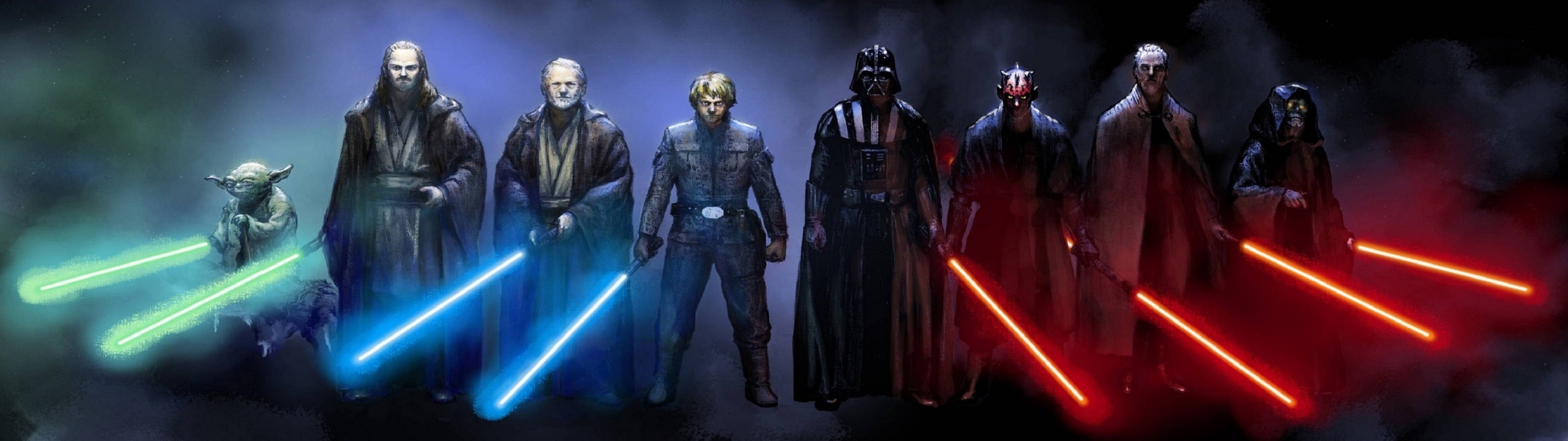 3840x1080 Wallpaper, Star Wars, Darth Vader, multiple display, Yoda, Obi Wan Kenobi, Luke Skywalker, Emperor Palpatine, darkness,  px, computer wallpaper, special effects, visual effects, Dual Screen