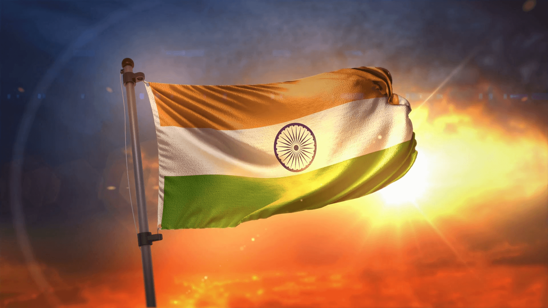 1920x1080 India Flag Backlit At Beautiful Sunrise Loop Slow Motion 4K Motion, Desktop