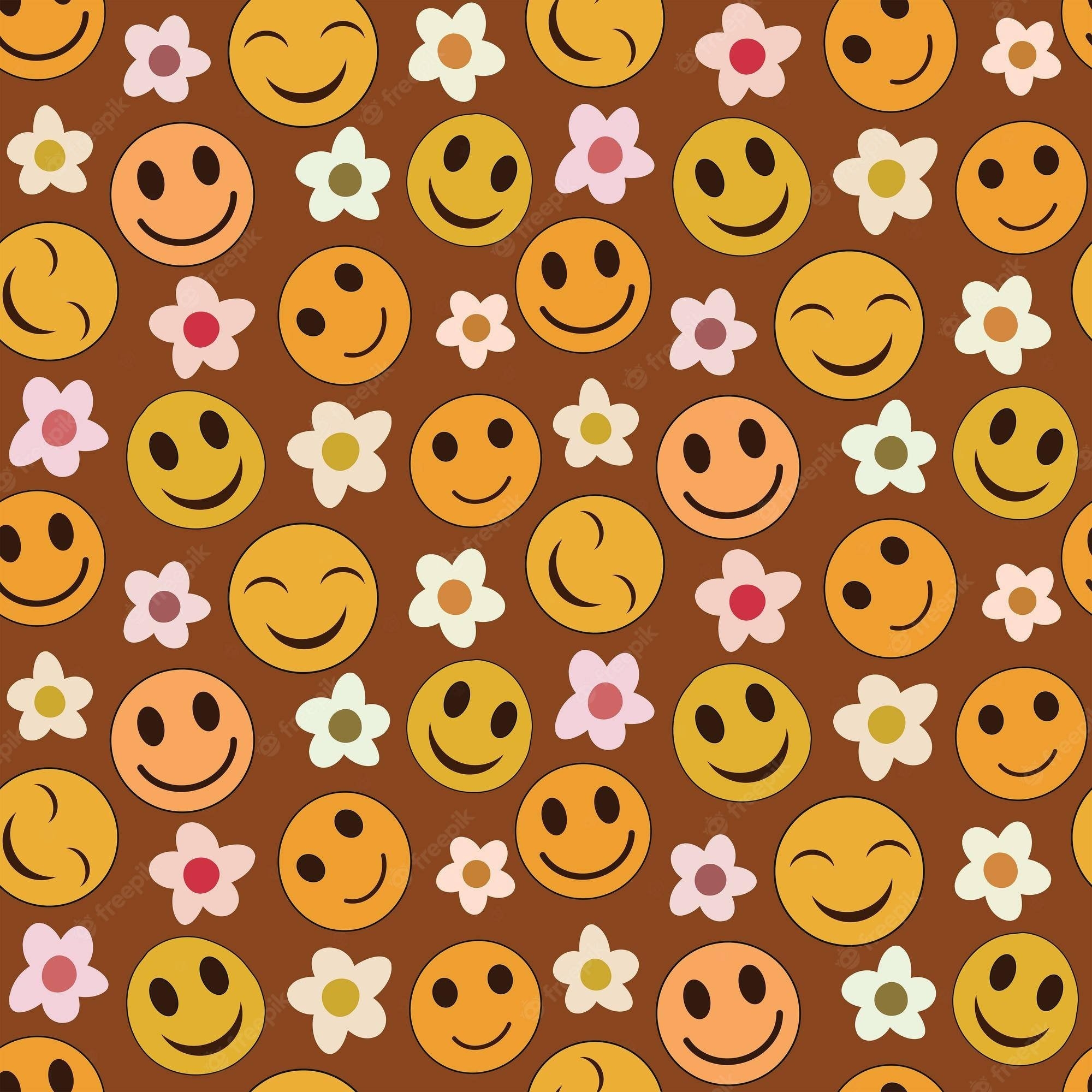 2000x2000 Download Preppy Smiley Face And Flowers Wallpaper, Phone