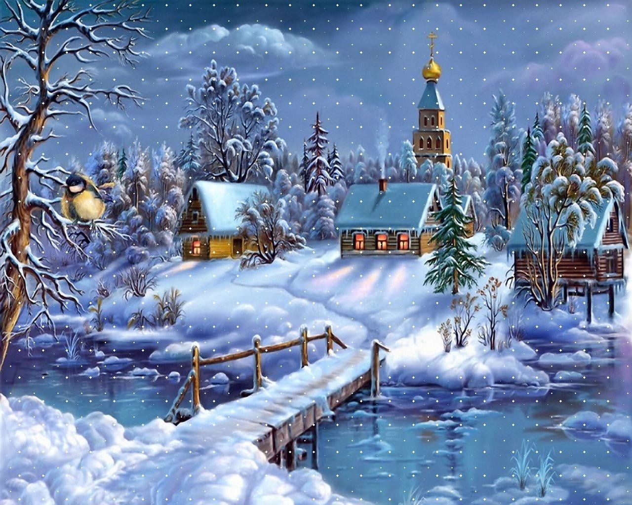 1280x1030 Free Animated Snow Scene Wallpaper, Desktop