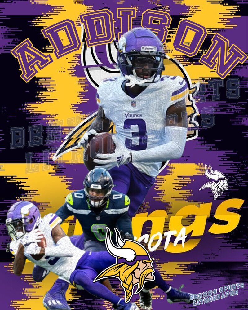 800x1000 Minnesota Vikings Lithograph print of Jordan Addison 2023, Phone