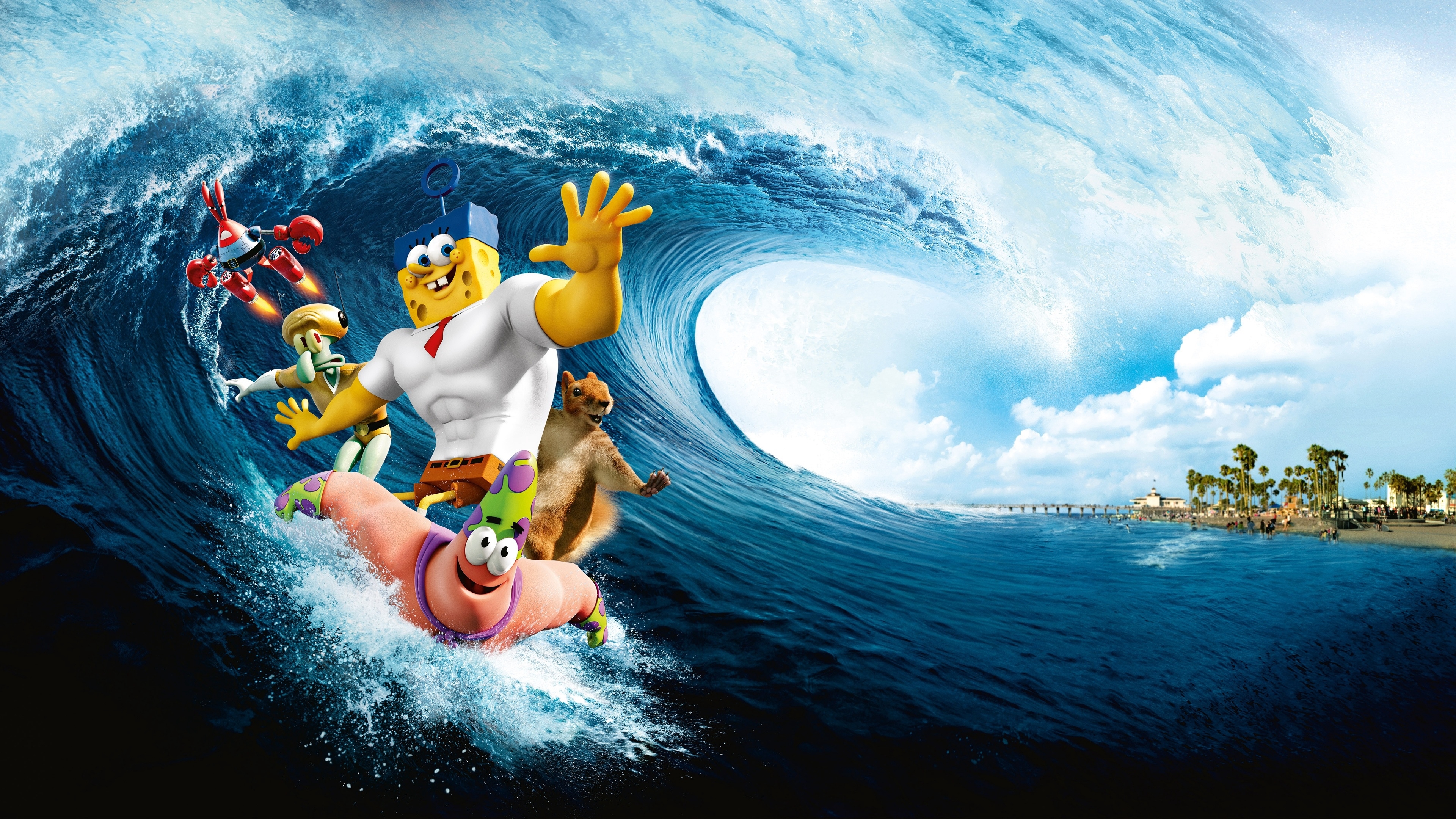 3840x2160 Wallpaper 4k the spongebob movie sponge out of water, the spongebob movie, art, wave 4k Wallpaper, Desktop