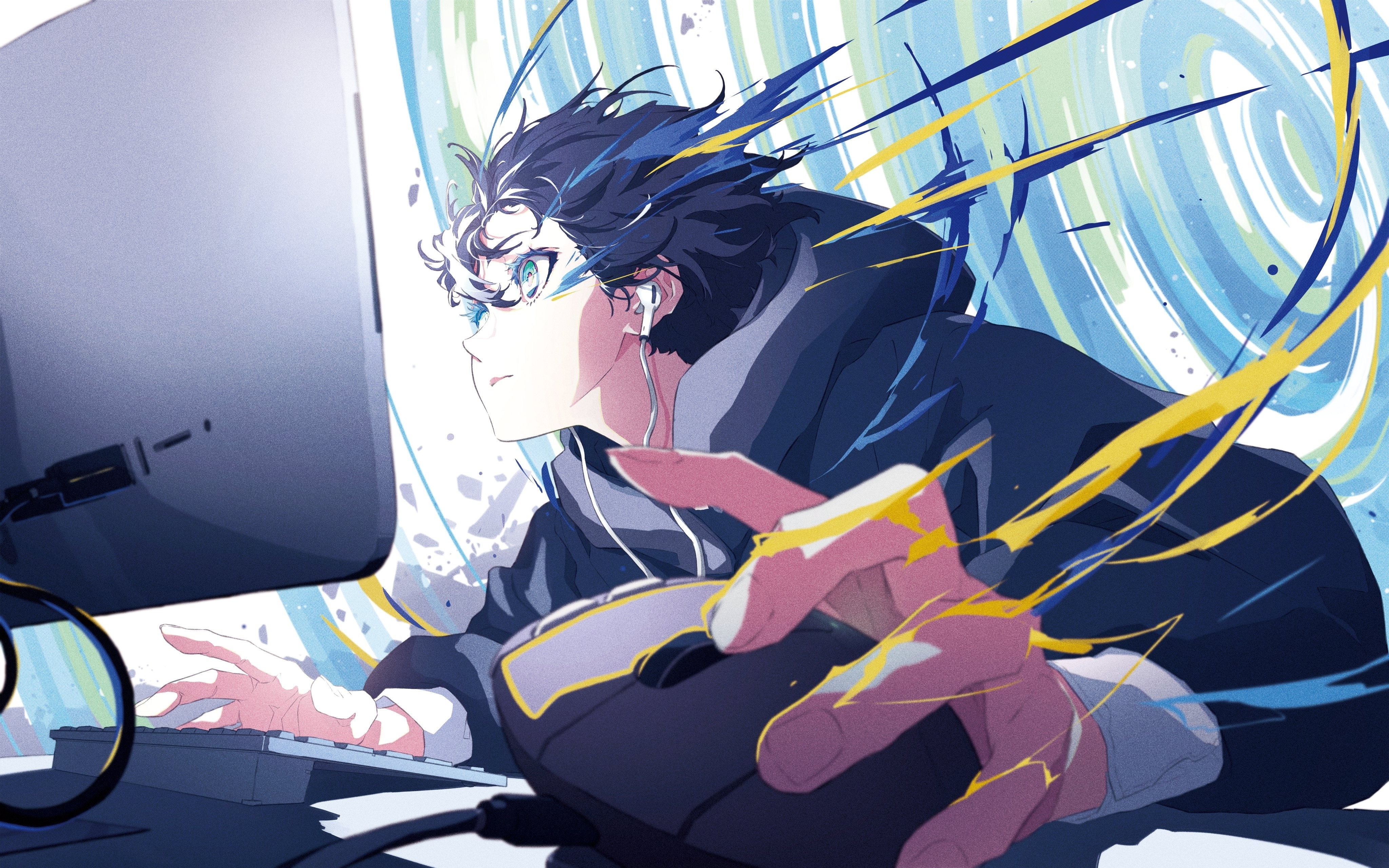 4100x2560 Wallpaper Gaming, Jacket, Keyboard Warrior, Monitor, Anime Boy:, Desktop