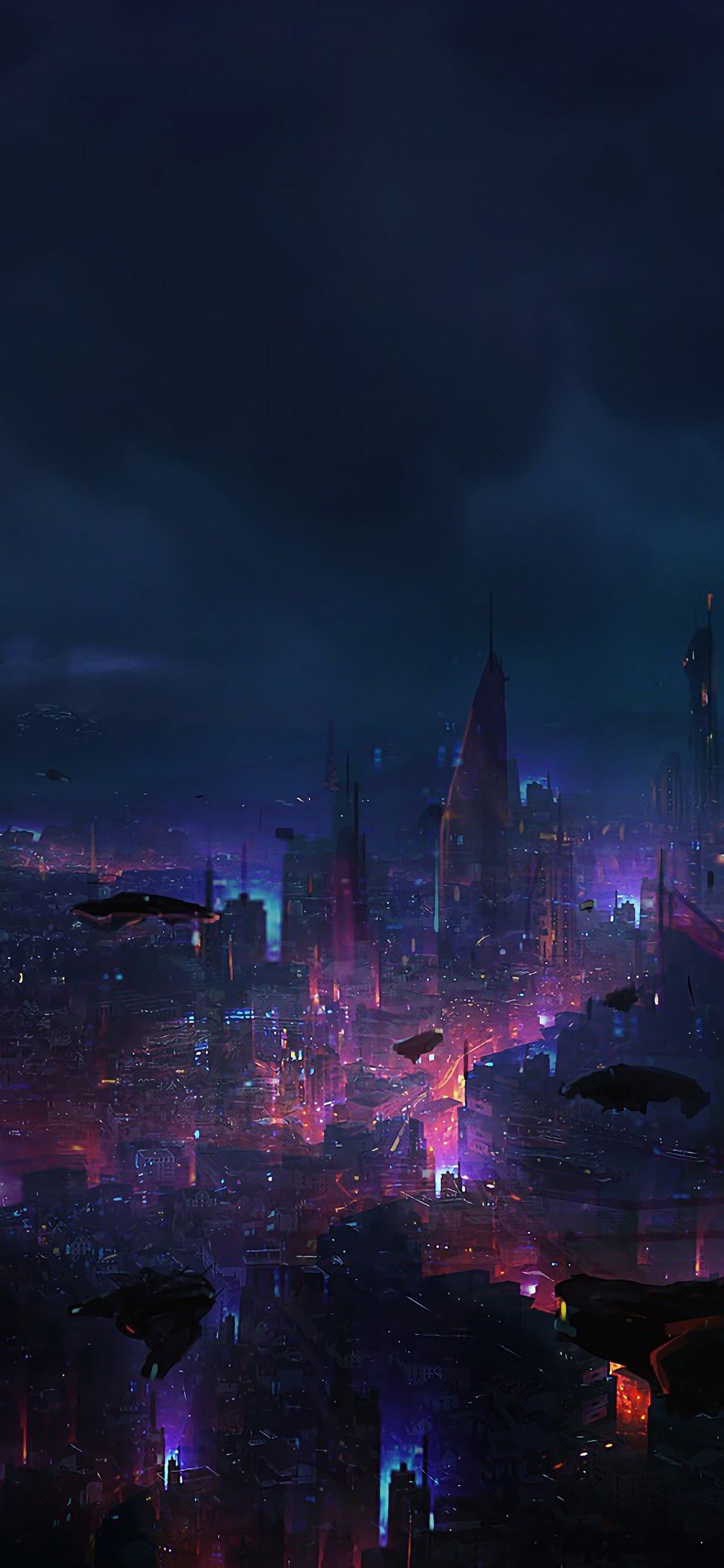 1130x2440 Cyberpunk City Night Scenery Sci Fi 4K Wallpaper, Phone