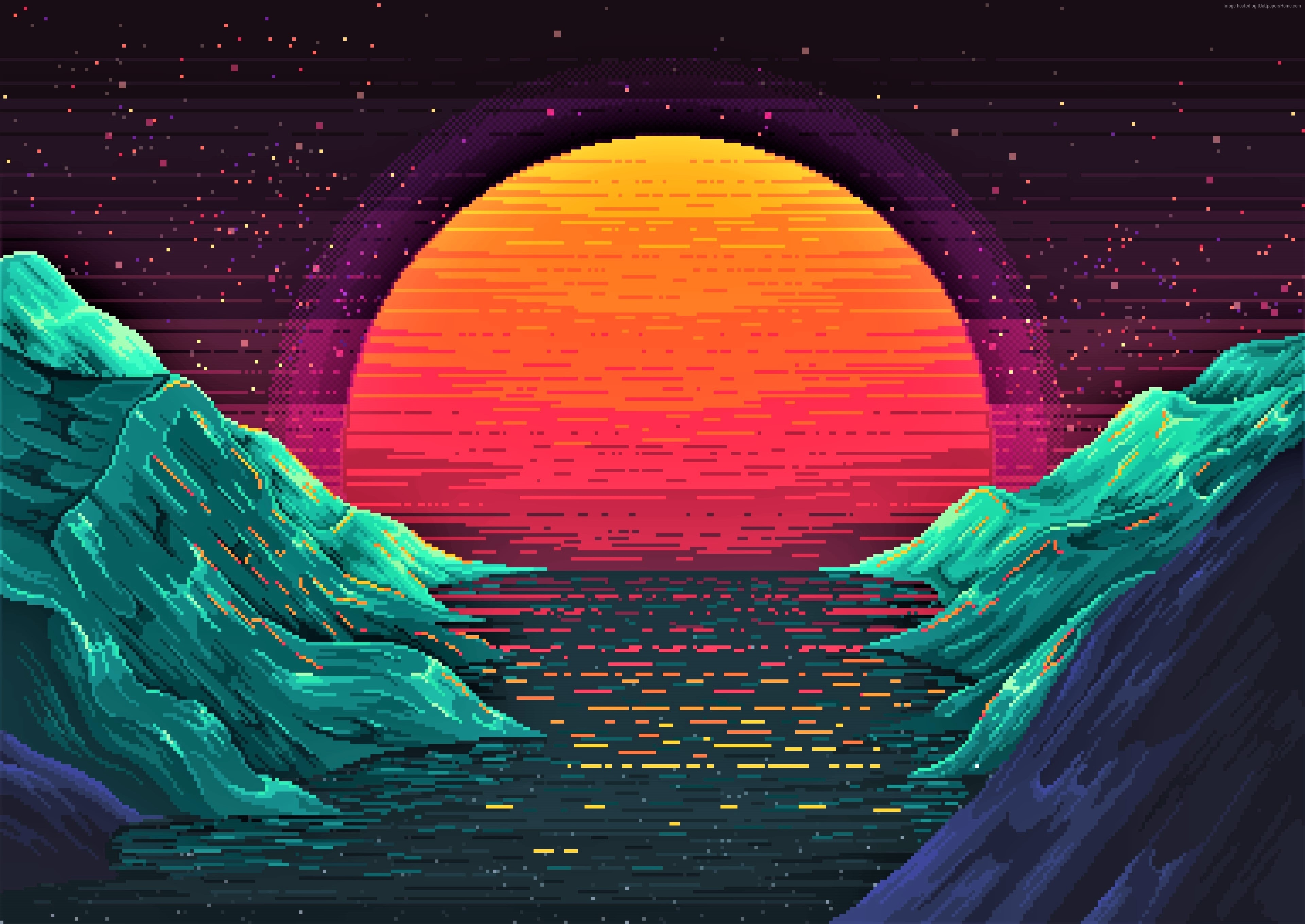 3840x2720 Wallpaper Retrowave, sunset, orange, 4K, Art Wallpaper Download, Desktop