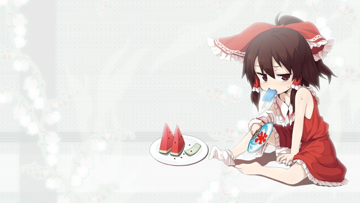 1250x700 Hakurei reimu ice cream loli tagme (artist) touhou watermelon, Desktop