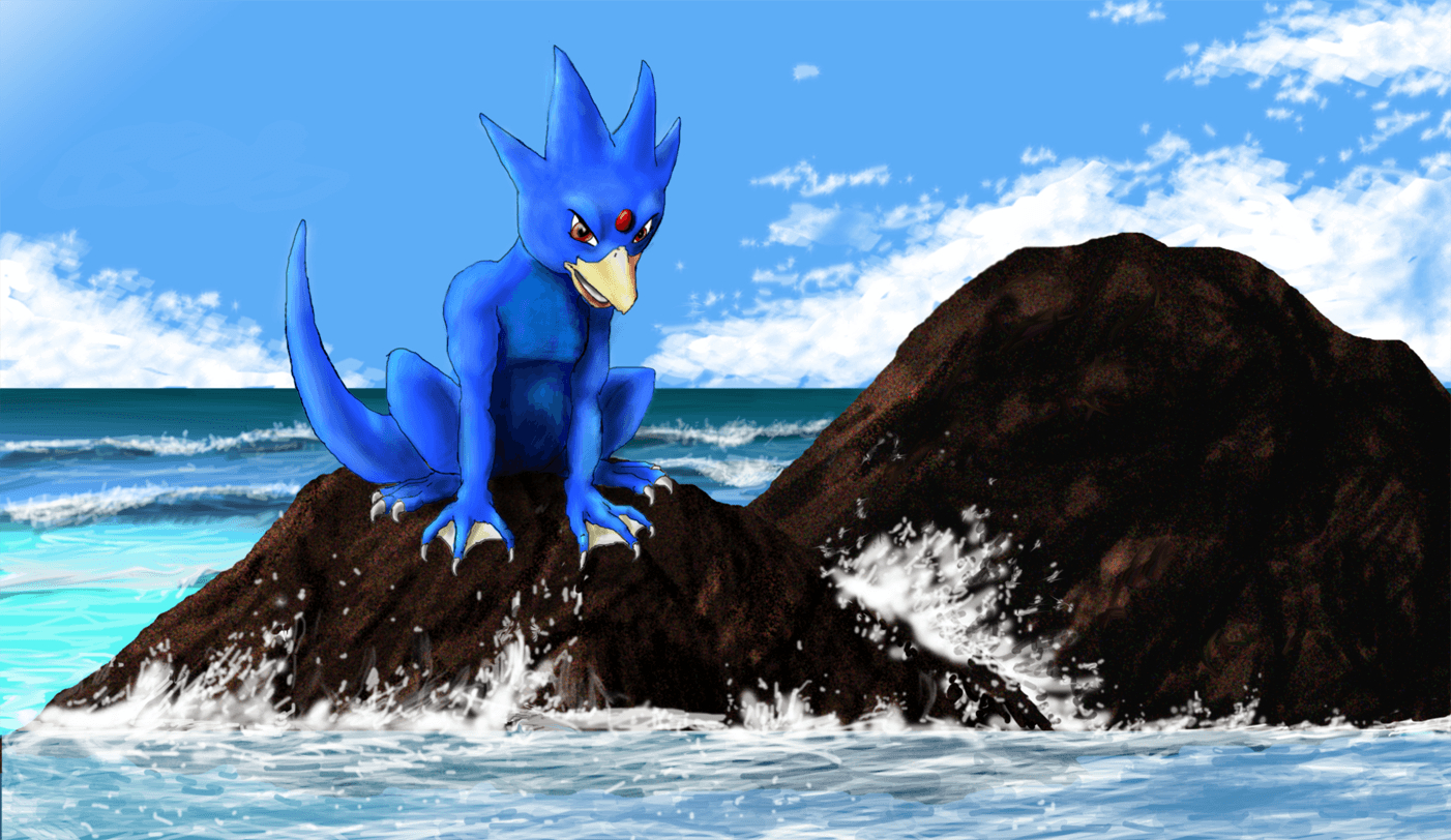 1410x820 Sitting Golduck, Desktop