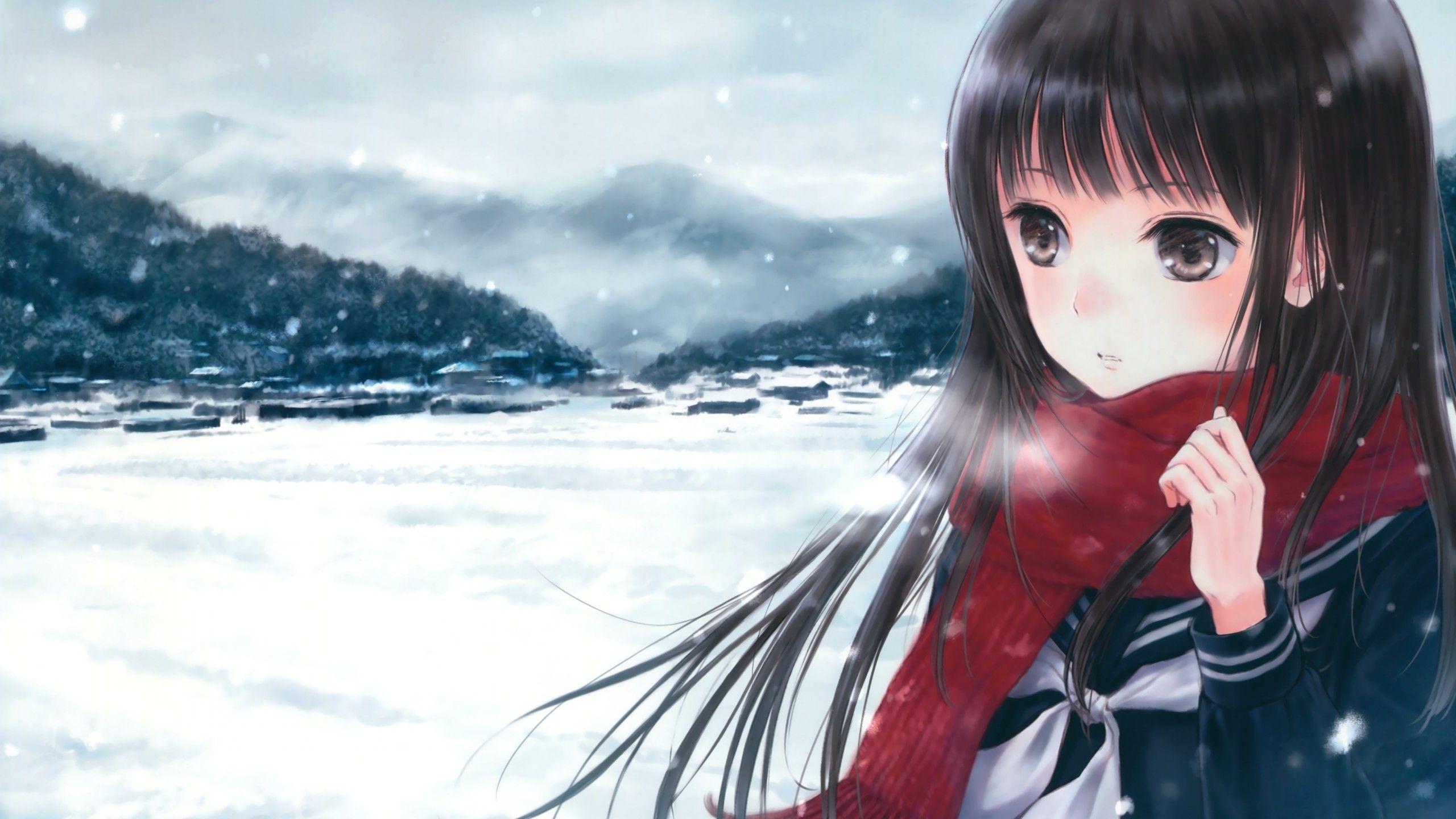 2560x1440 Wallpaper anime, girl, beauty, winter, 4k, Art, Desktop