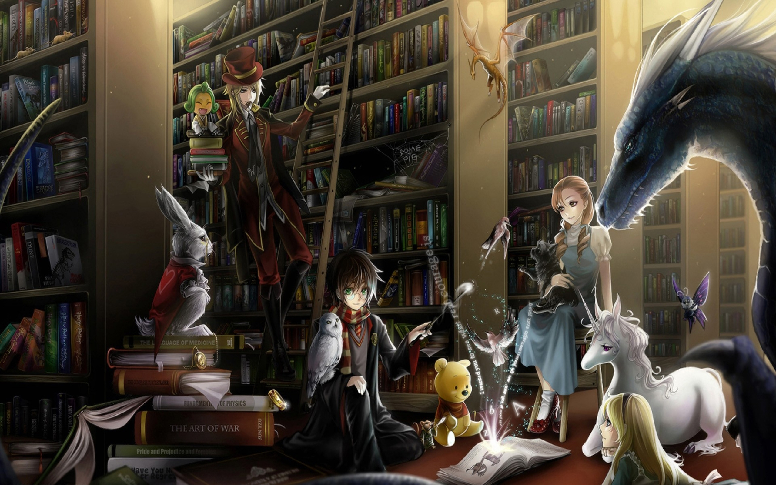 2560x1600 Fantasy Books Library by Synpai HD Wallpaper, Desktop